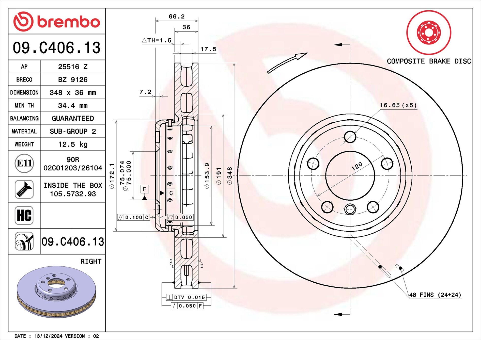 Brake Disc - 09.C406.13 BREMBO
