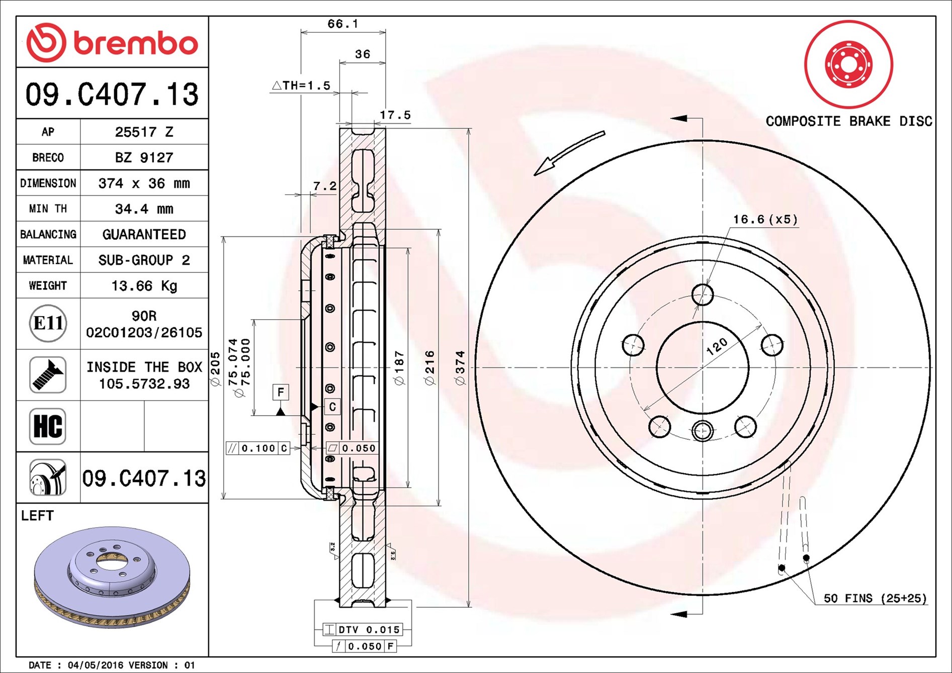 Bremsscheibe - 09.C407.13 BREMBO