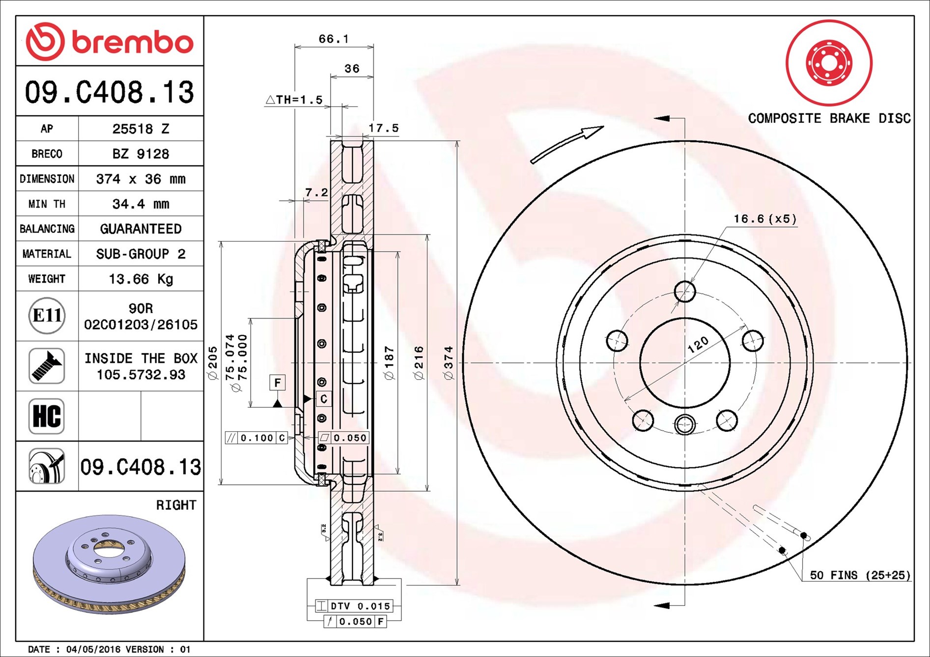 Bremsscheibe - 09.C408.13 BREMBO