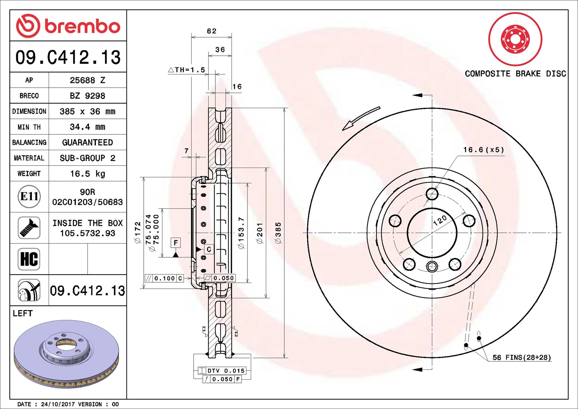Bremsscheibe - 09.C412.13 BREMBO