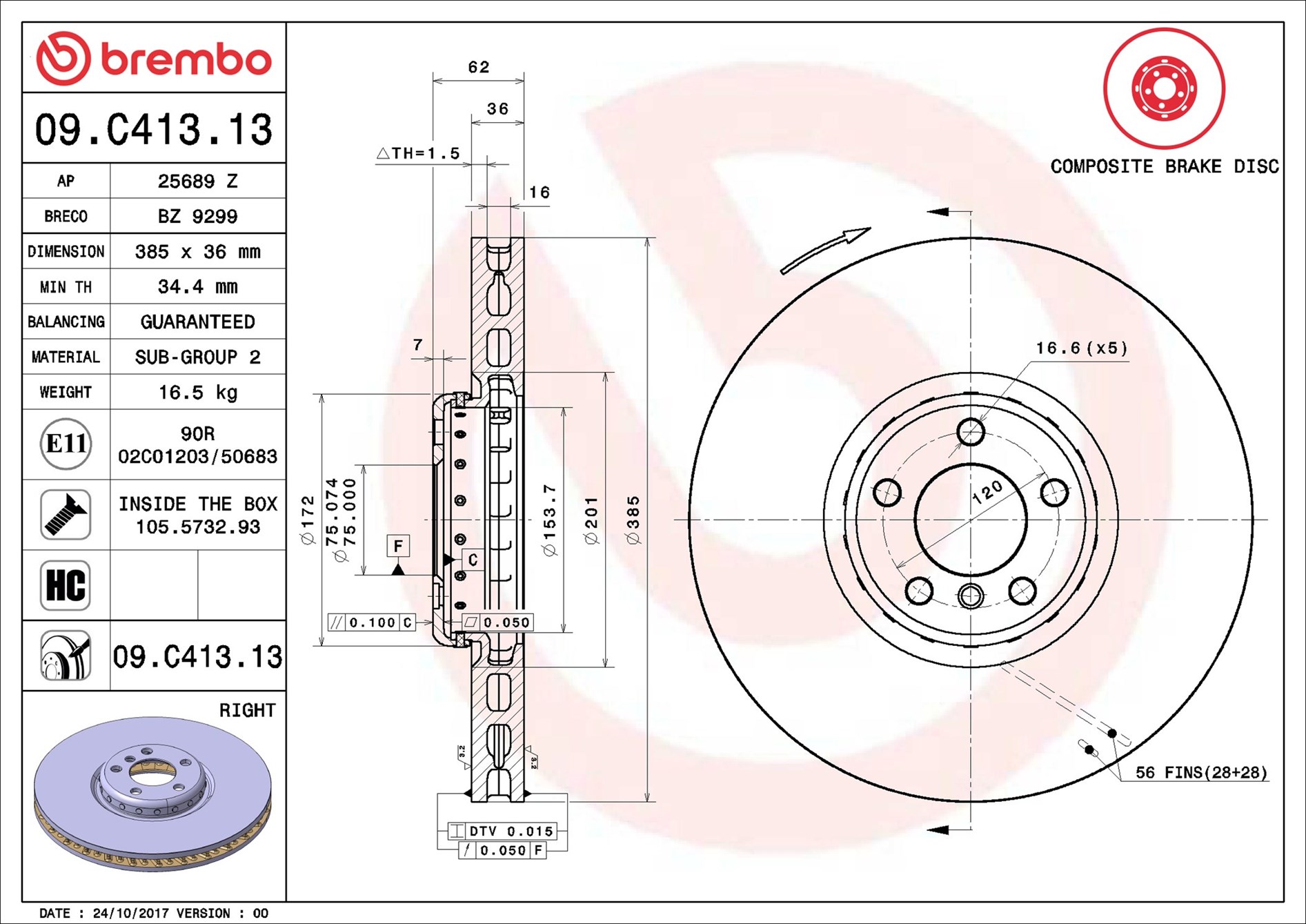 Bremsscheibe - 09.C413.13 BREMBO