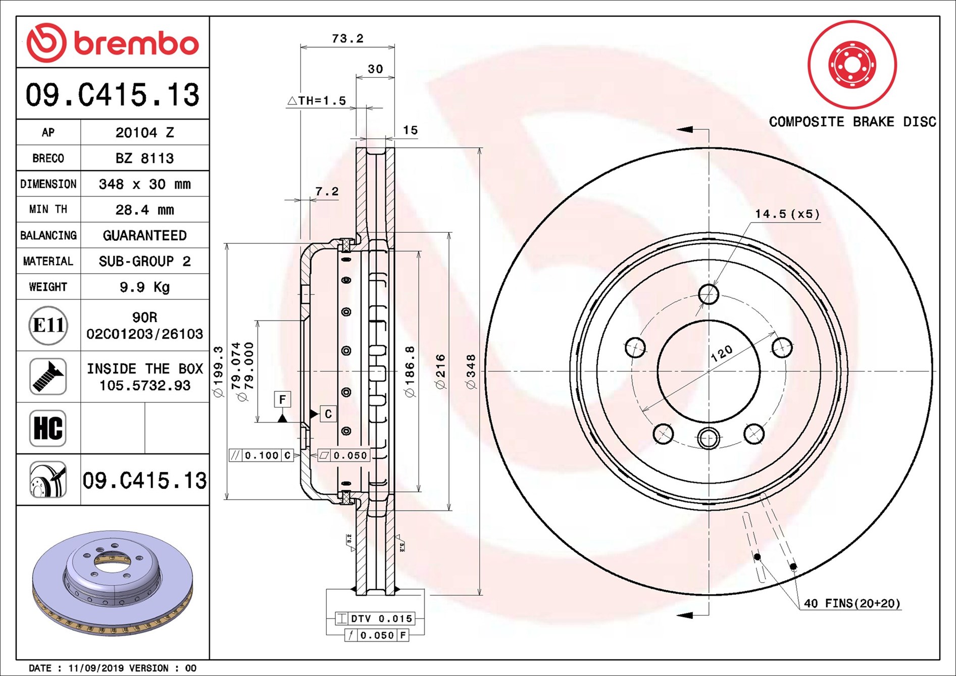 Bremsscheibe - 09.C415.13 BREMBO