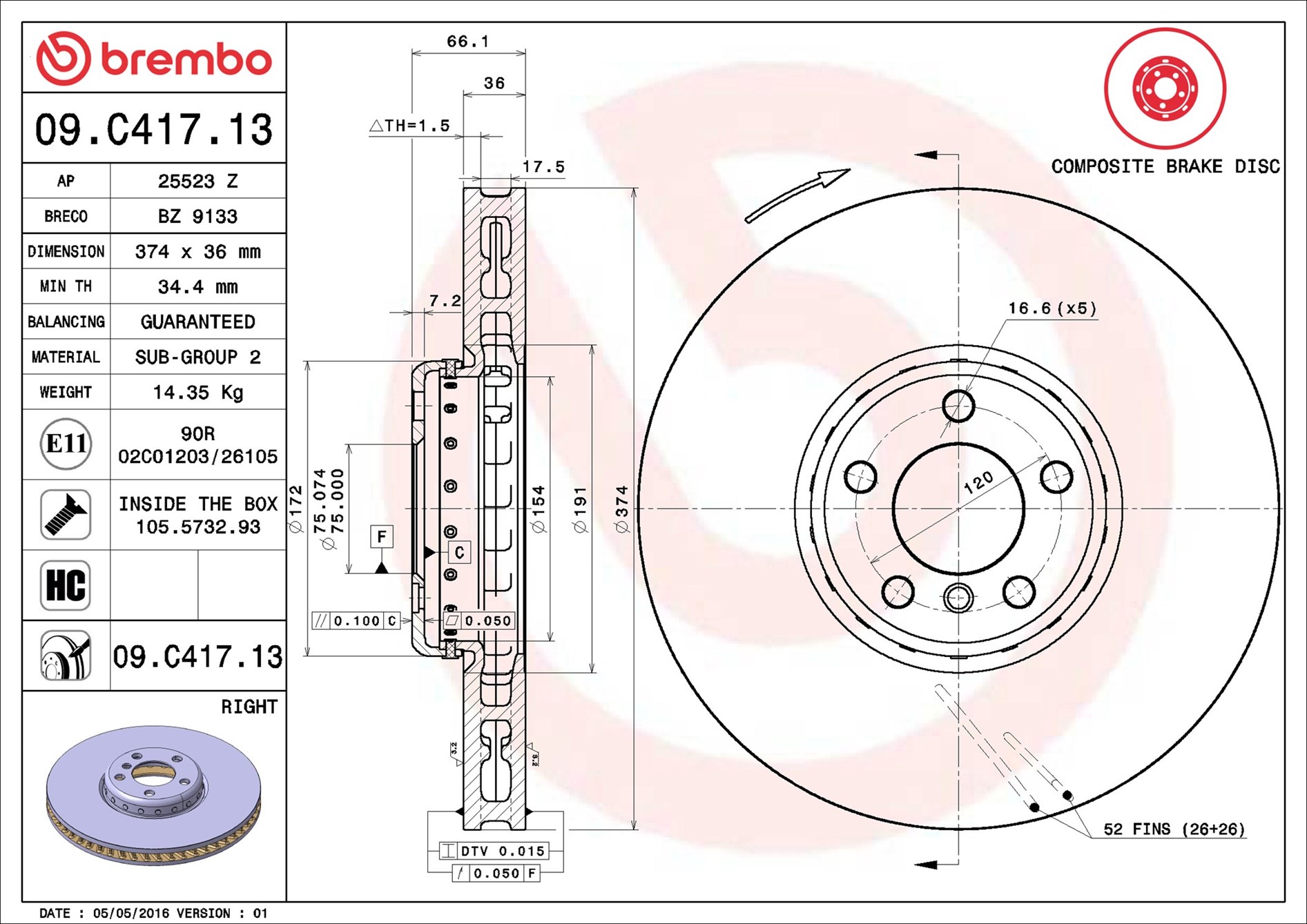 stabdžių diskas - 09.C417.13 BREMBO
