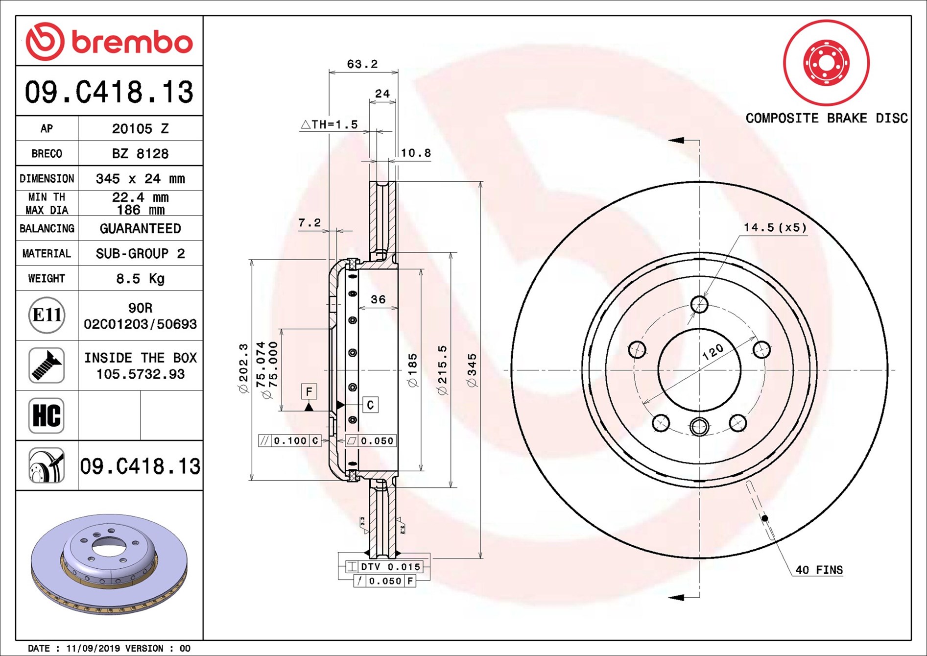 Bremsscheibe - 09.C418.13 BREMBO