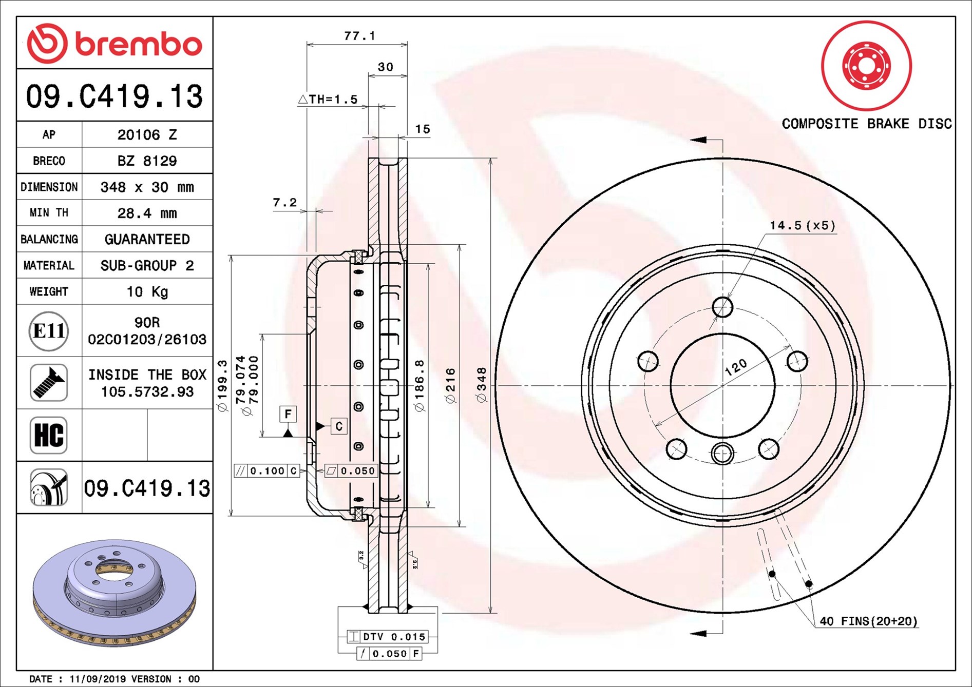 Brake Disc - 09.C419.13 BREMBO