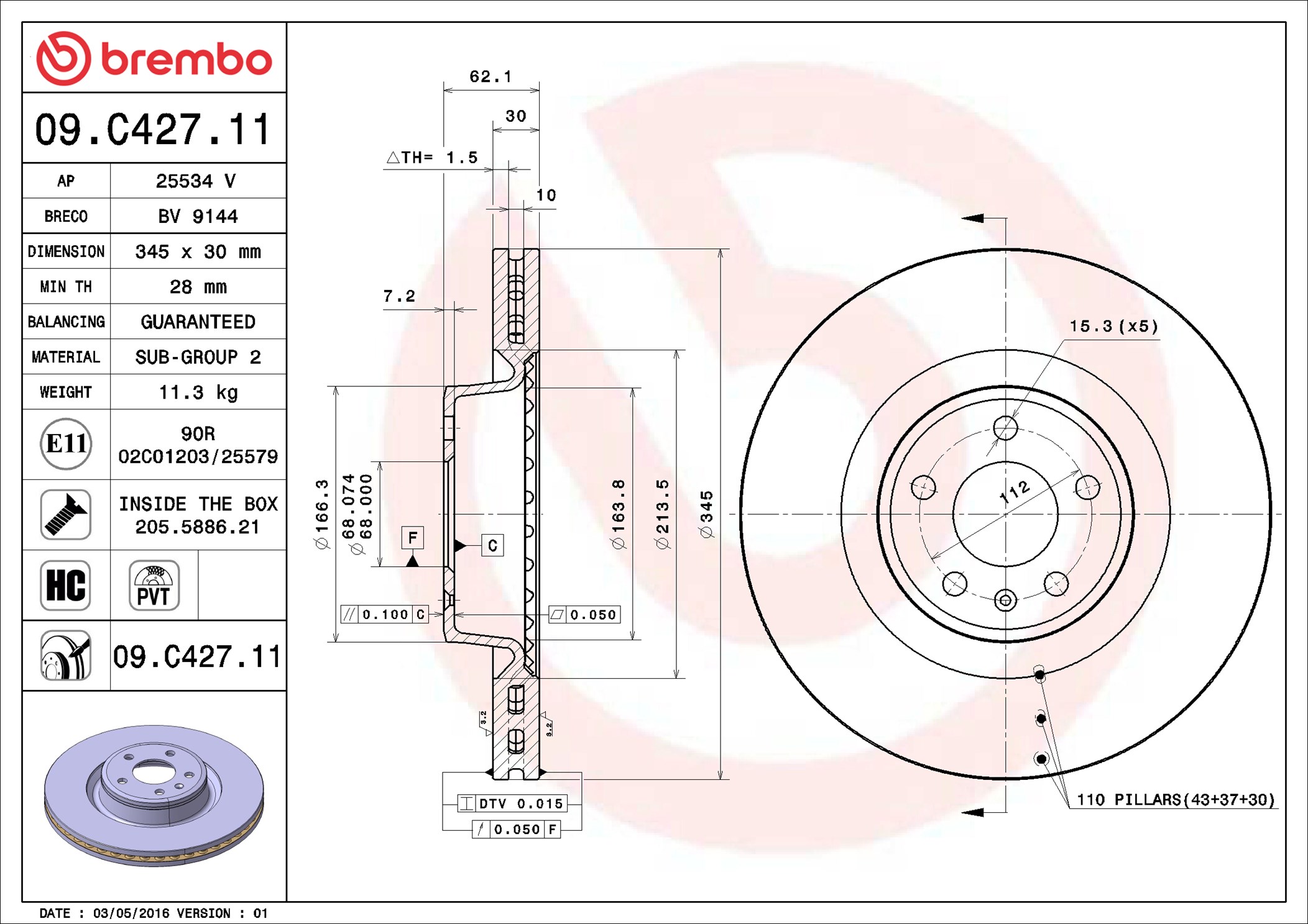 Brake Disc - 09.C427.11 BREMBO