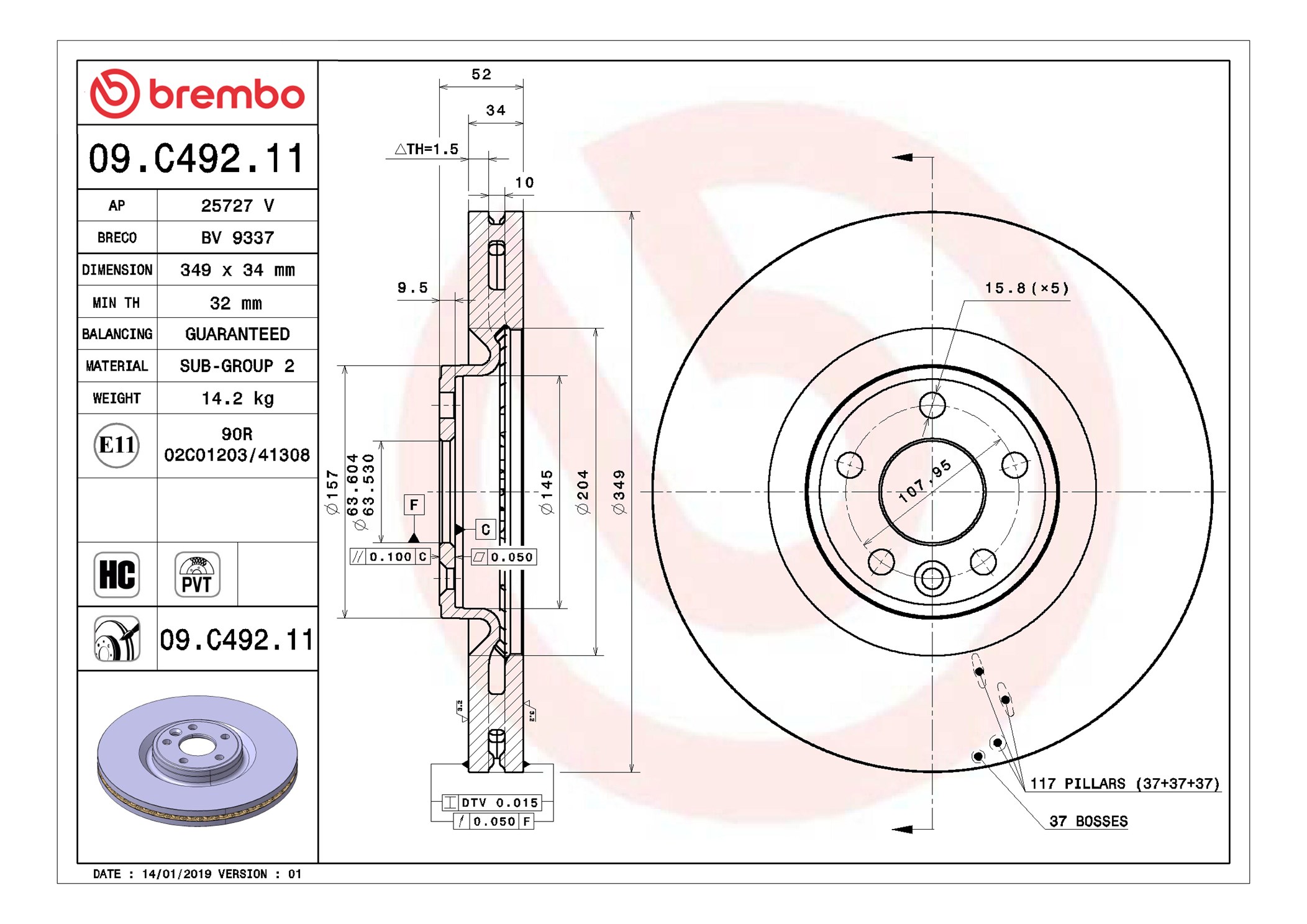 Brake Disc - 09.C492.11 BREMBO