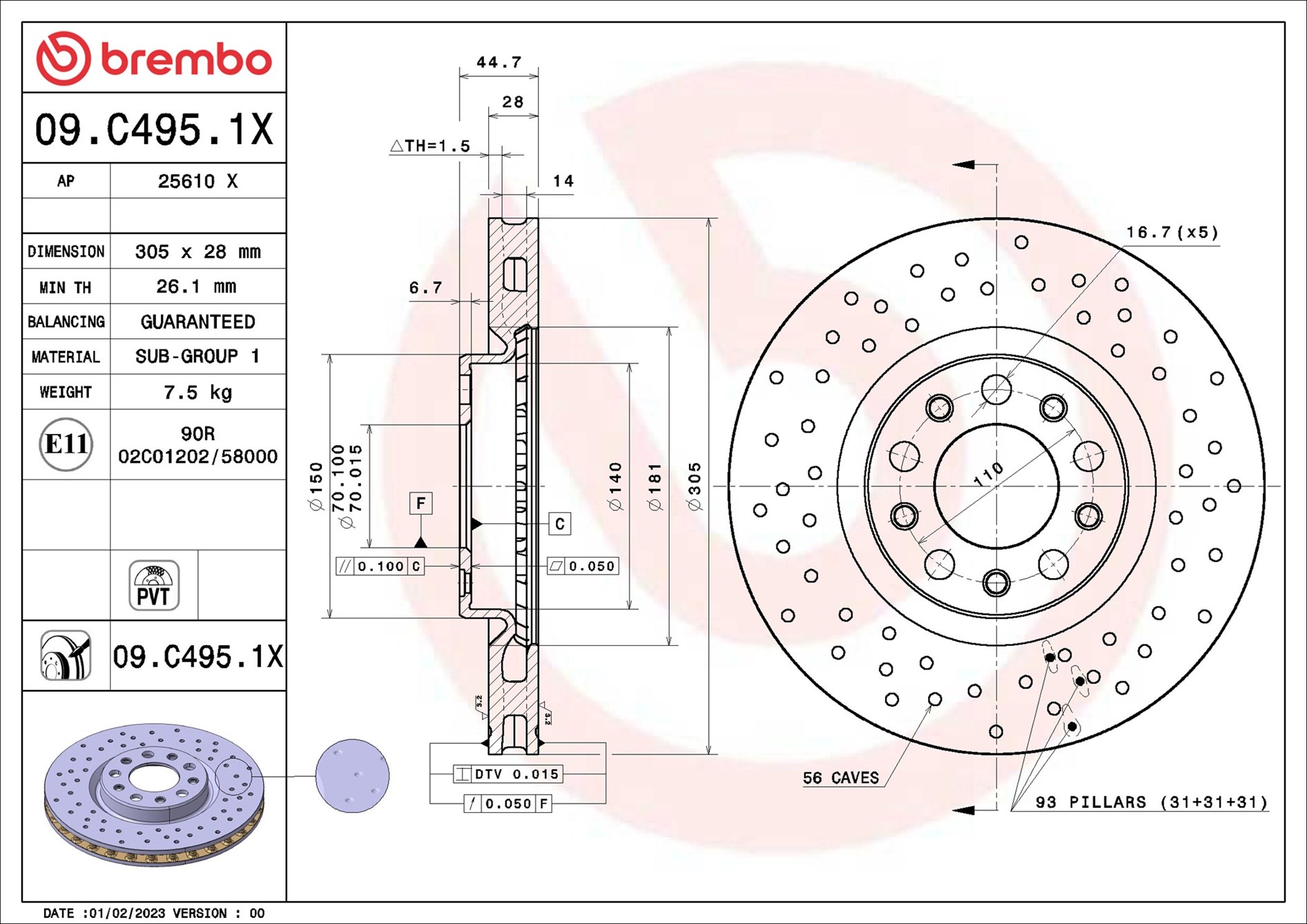 stabdžių diskas - 09.C495.1X BREMBO