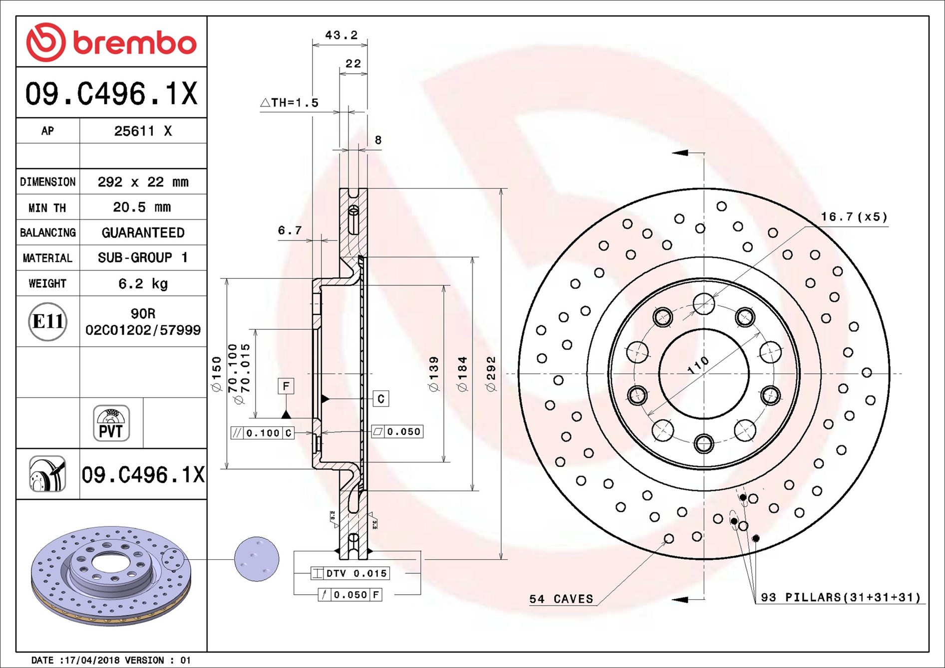 Discofreno - 09.C496.1X BREMBO