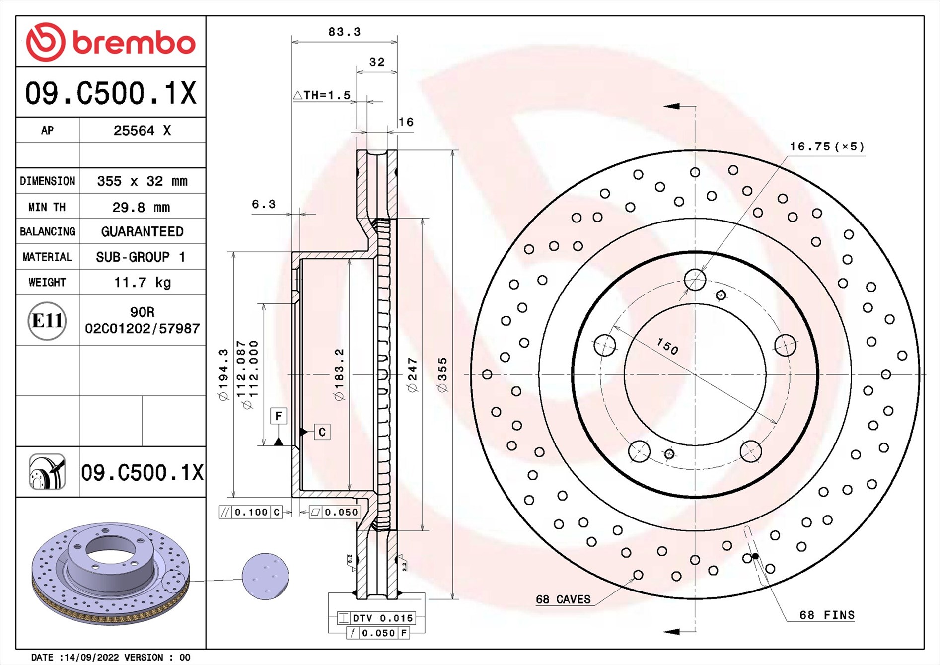 Discofreno - 09.C500.1X BREMBO