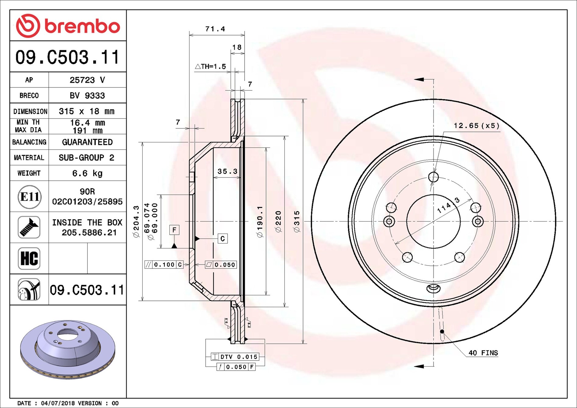 stabdžių diskas - 09.C503.11 BREMBO