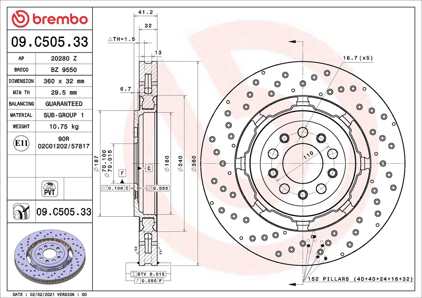 Brake Disc - 09.C505.33 BREMBO