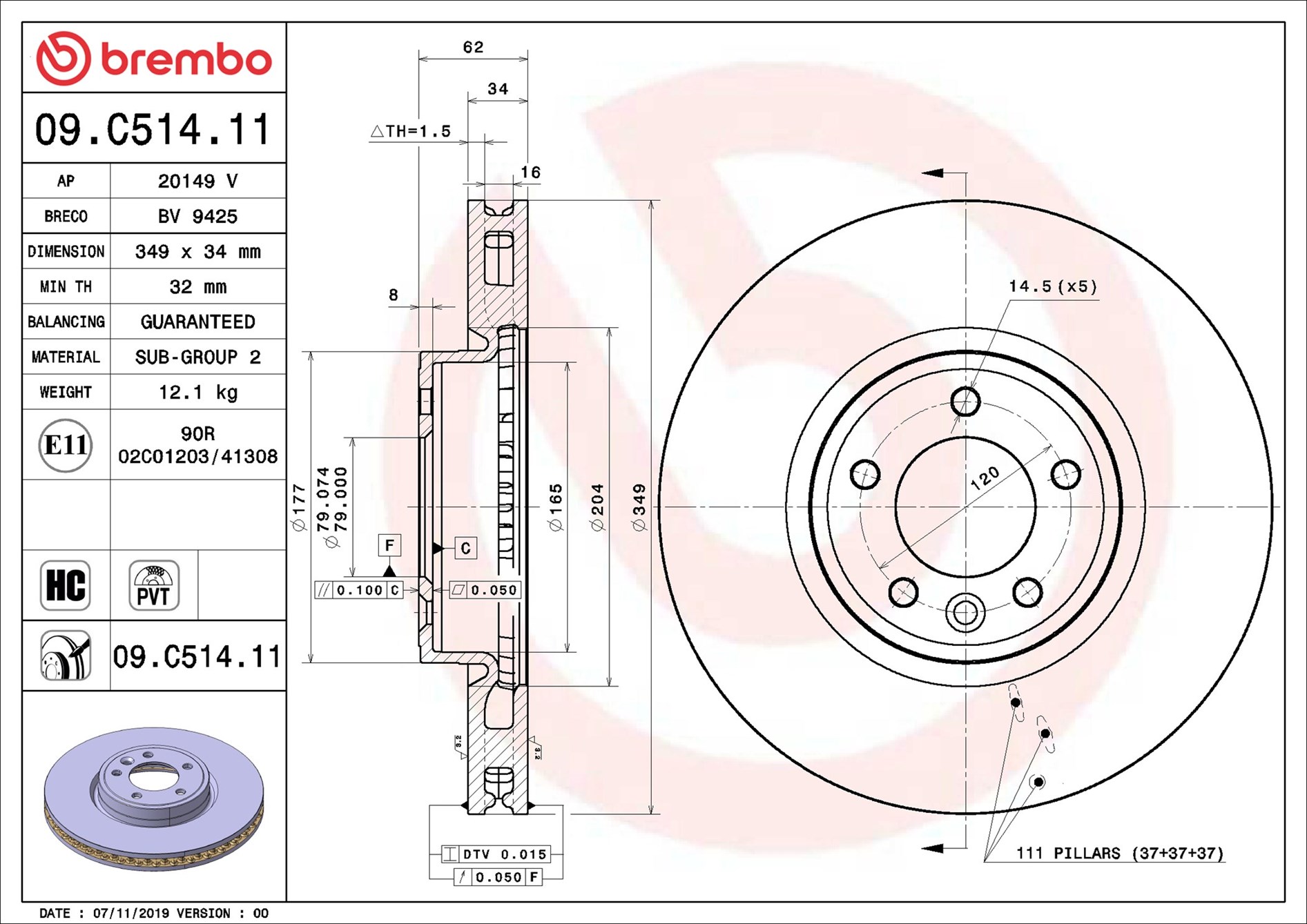 stabdžių diskas - 09.C514.11 BREMBO