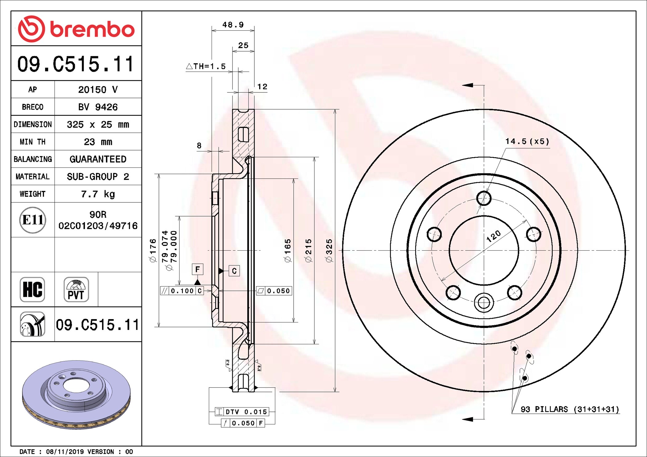 stabdžių diskas - 09.C515.11 BREMBO