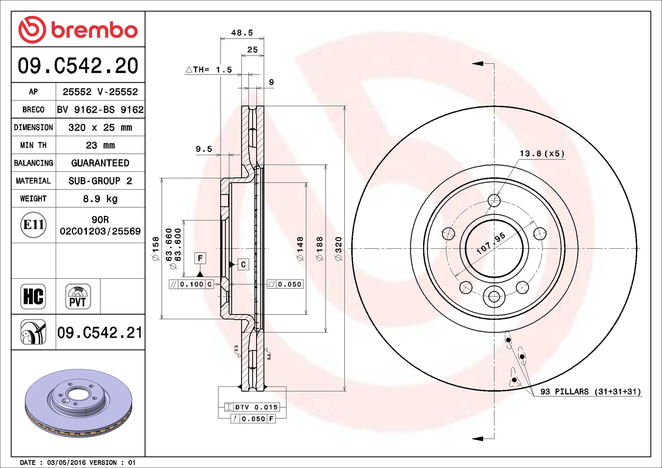 Bremsscheibe - 09.C542.21 BREMBO