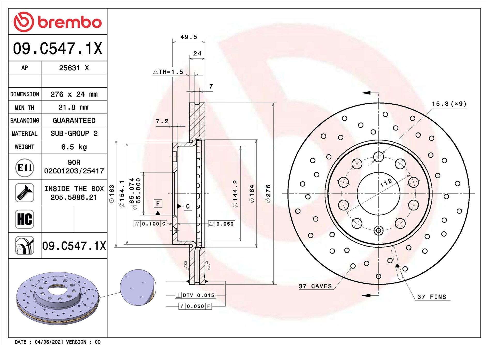 stabdžių diskas - 09.C547.1X BREMBO