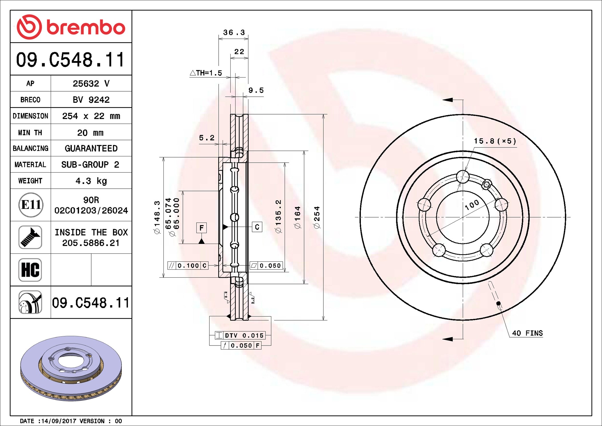 Brake Disc - 09.C548.11 BREMBO