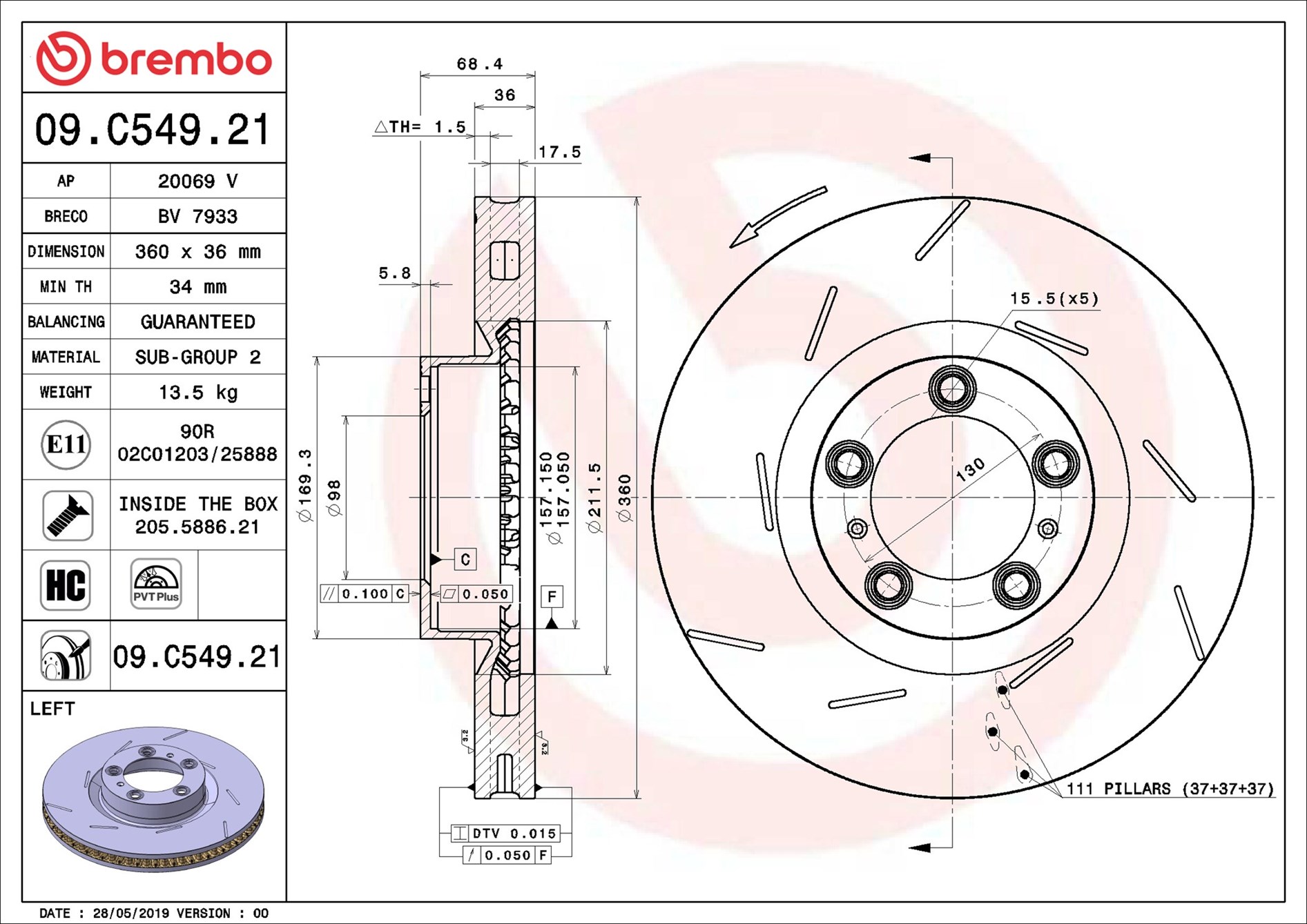 stabdžių diskas - 09.C549.21 BREMBO