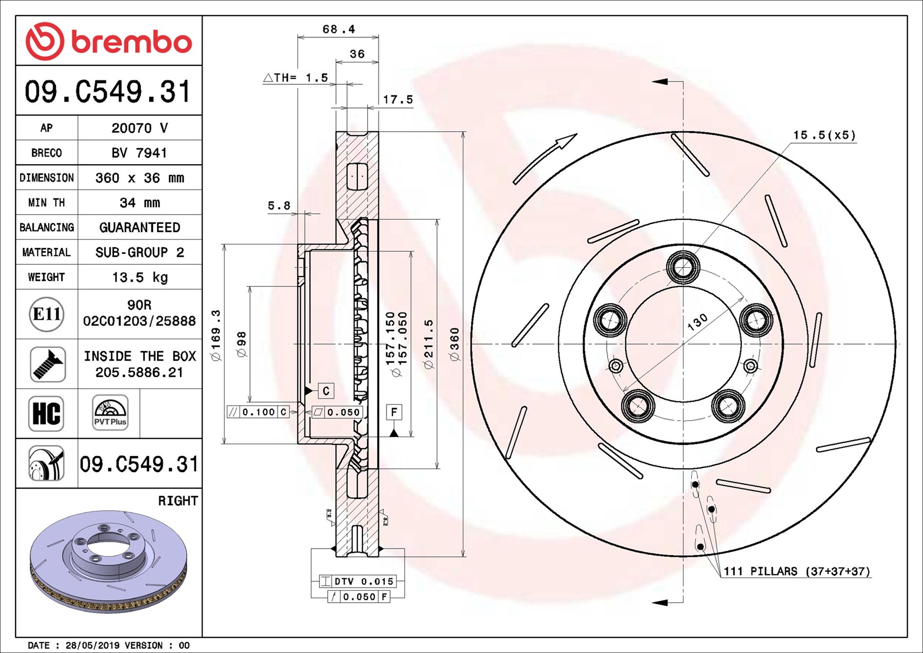 stabdžių diskas - 09.C549.31 BREMBO