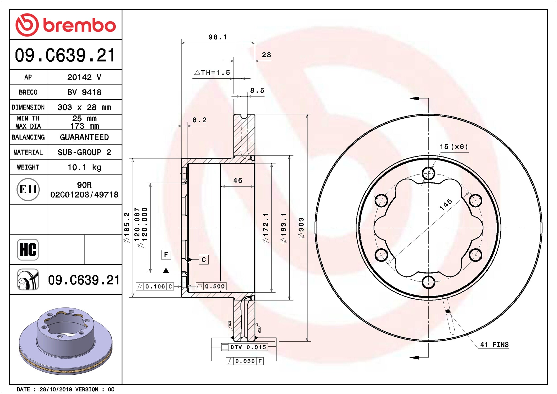 Brake Disc - 09.C639.21 BREMBO