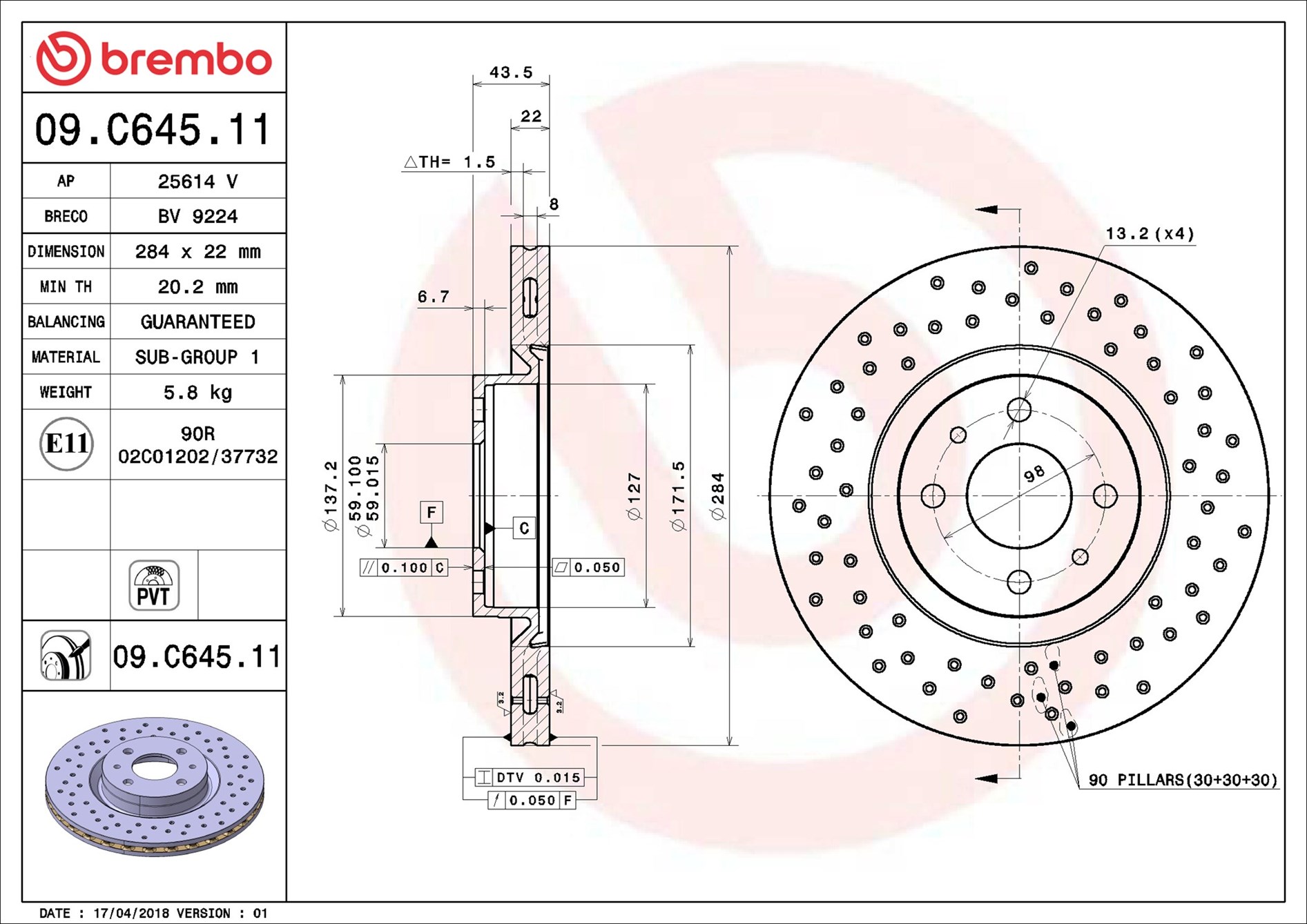 Brake Disc - 09.C645.11 BREMBO