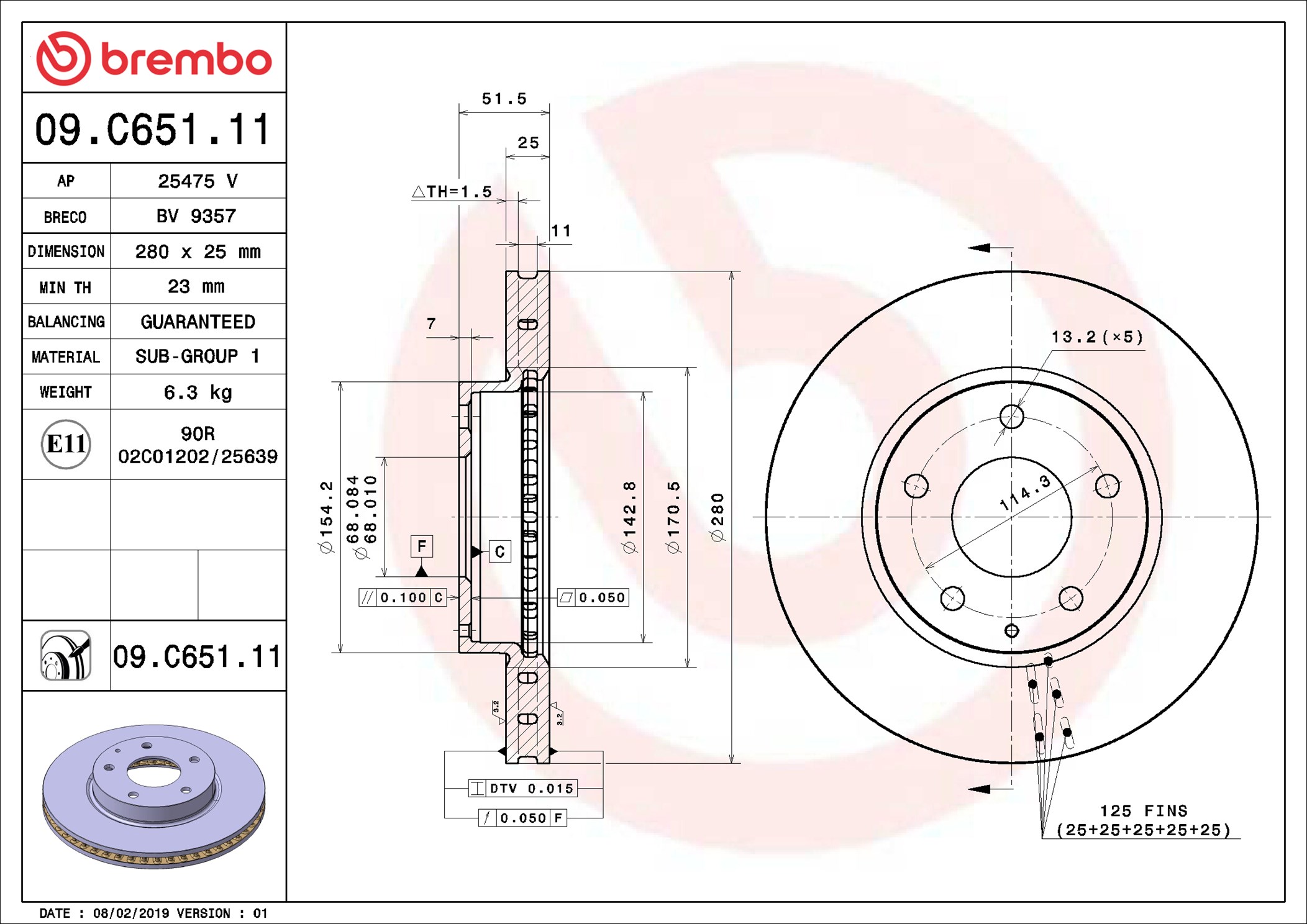 Brake Disc - 09.C651.11 BREMBO