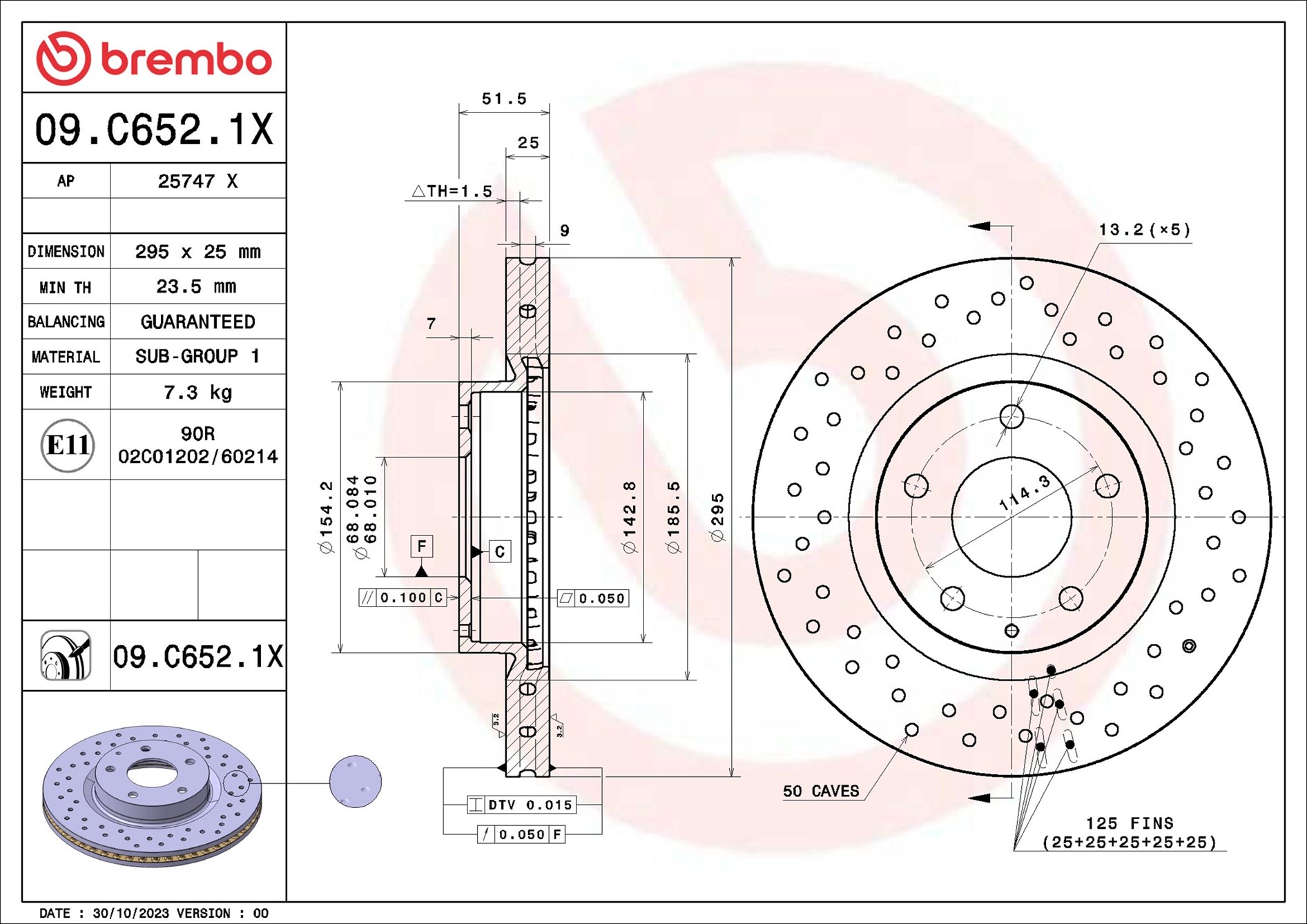 Brake Disc - 09.C652.1X BREMBO