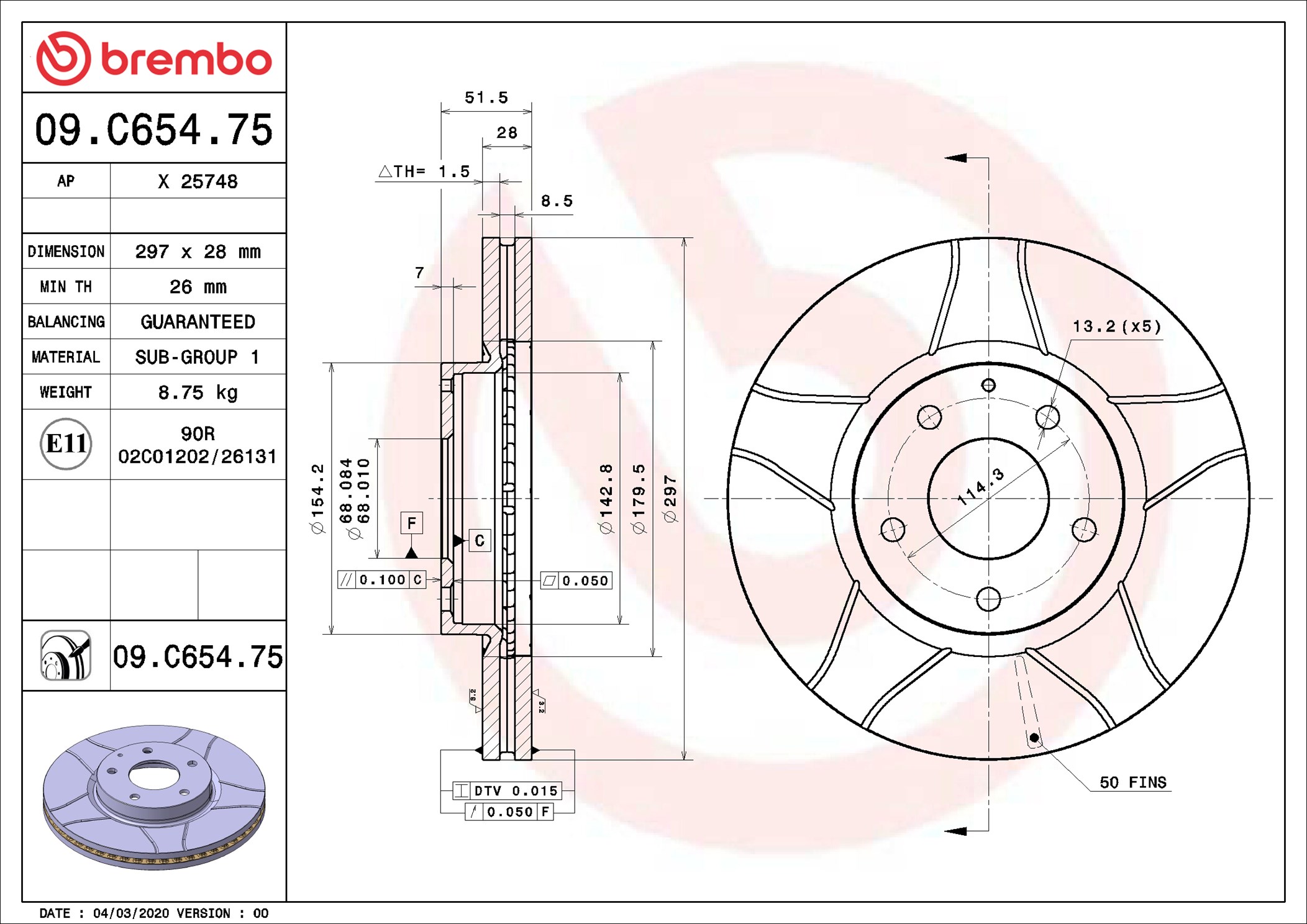 Bremsscheibe - 09.C654.75 BREMBO