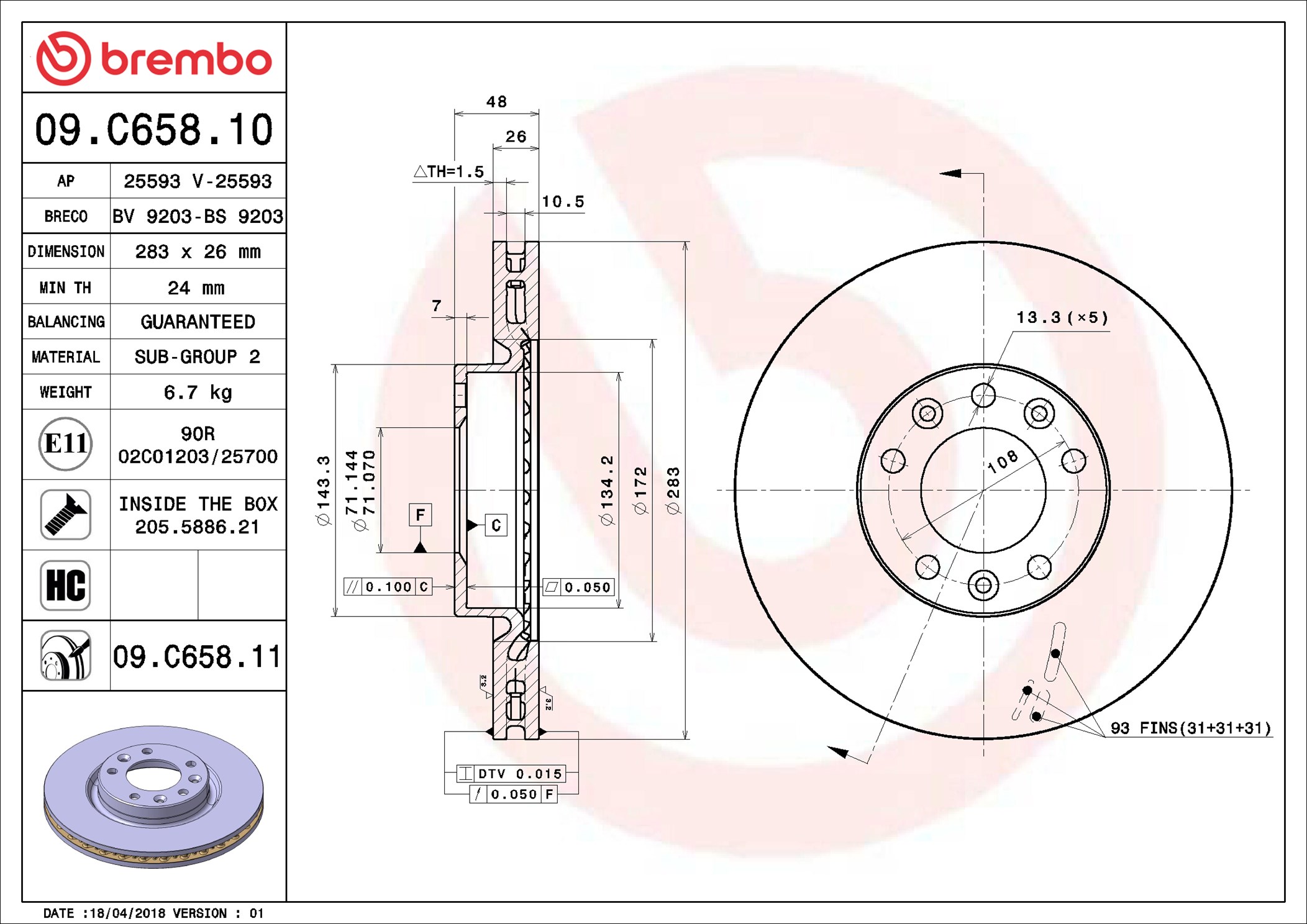 Brake Disc - 09.C658.11 BREMBO