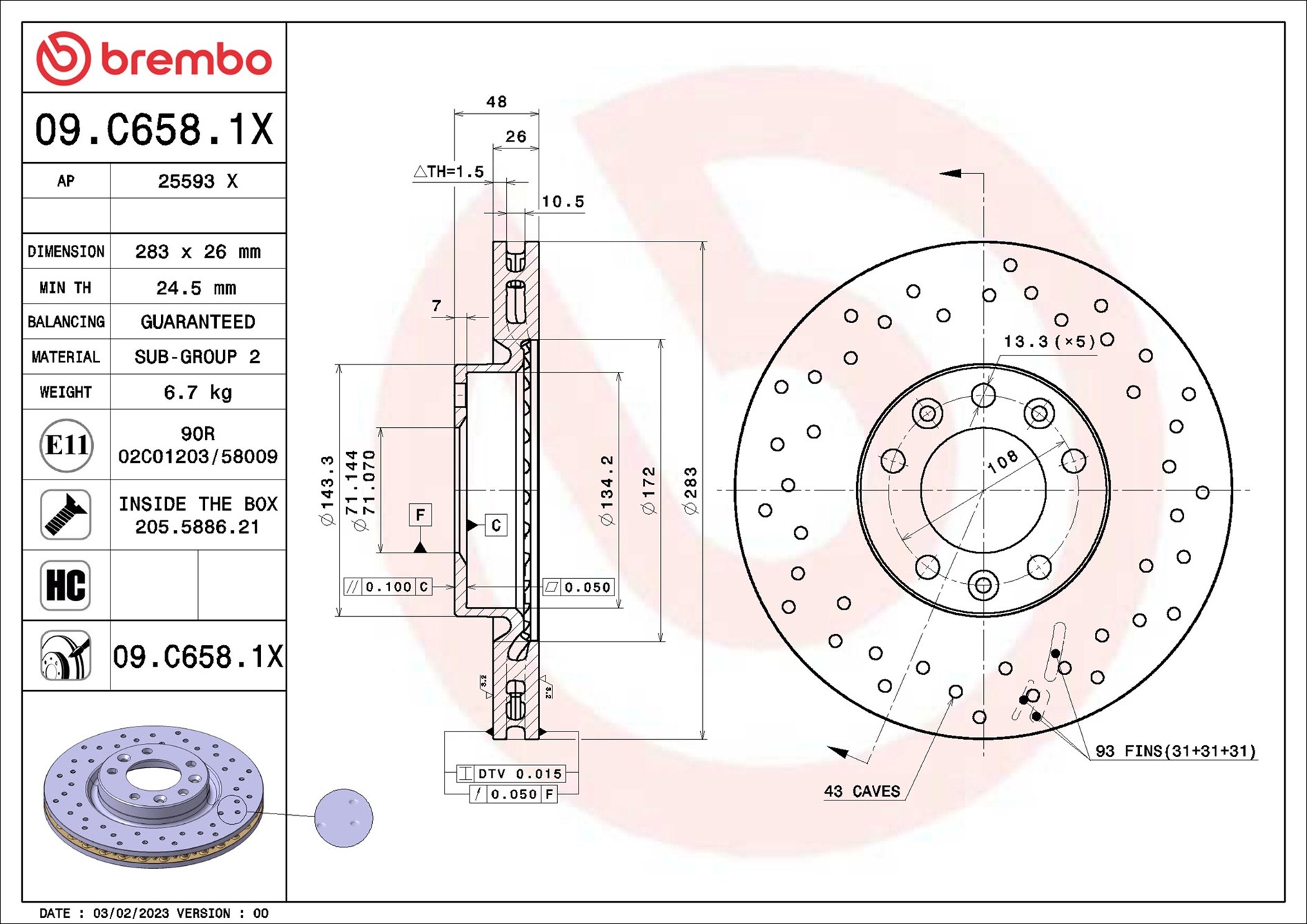 Brake Disc - 09.C658.1X BREMBO