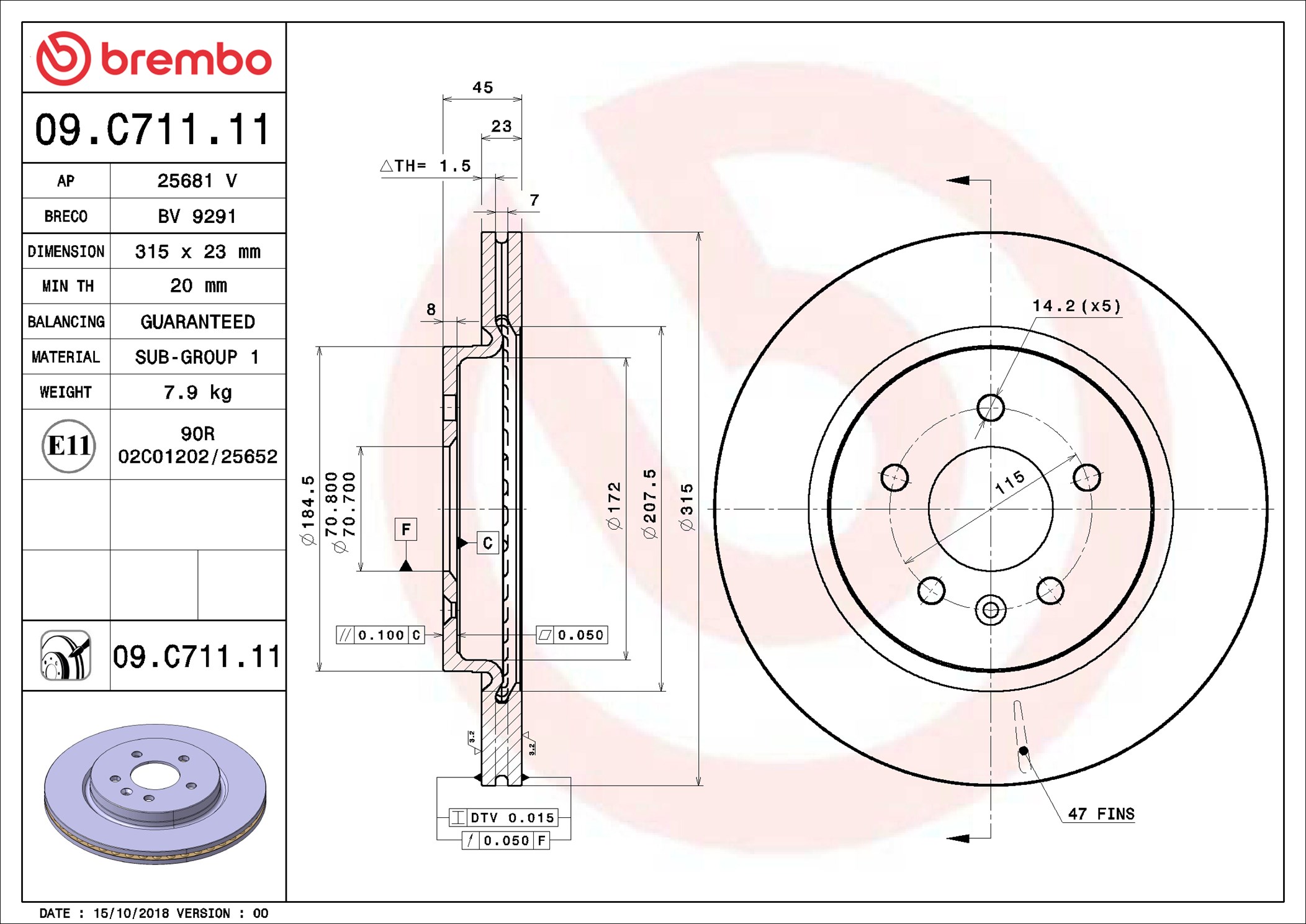 Brake Disc - 09.C711.11 BREMBO
