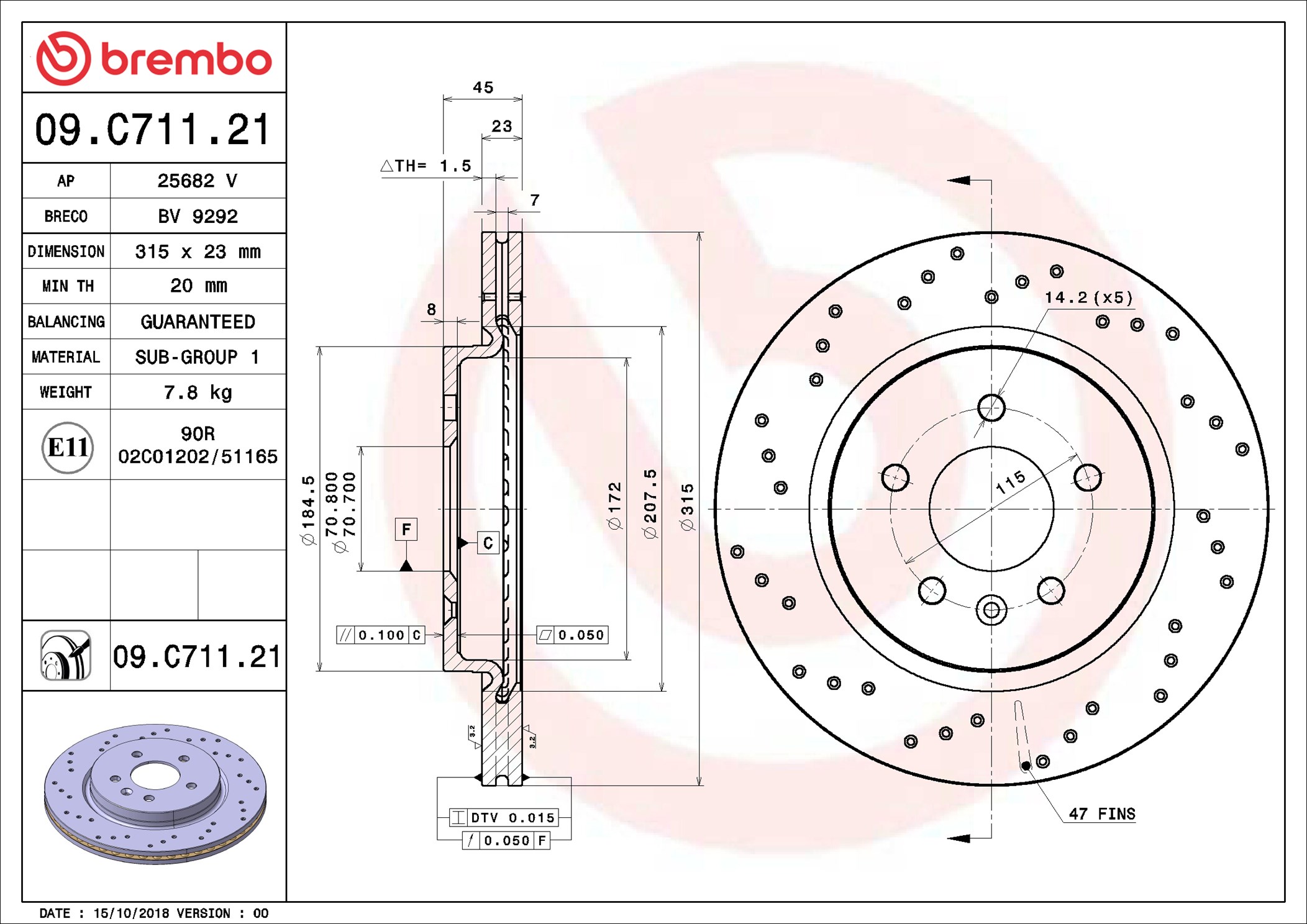 Brake Disc - 09.C711.21 BREMBO