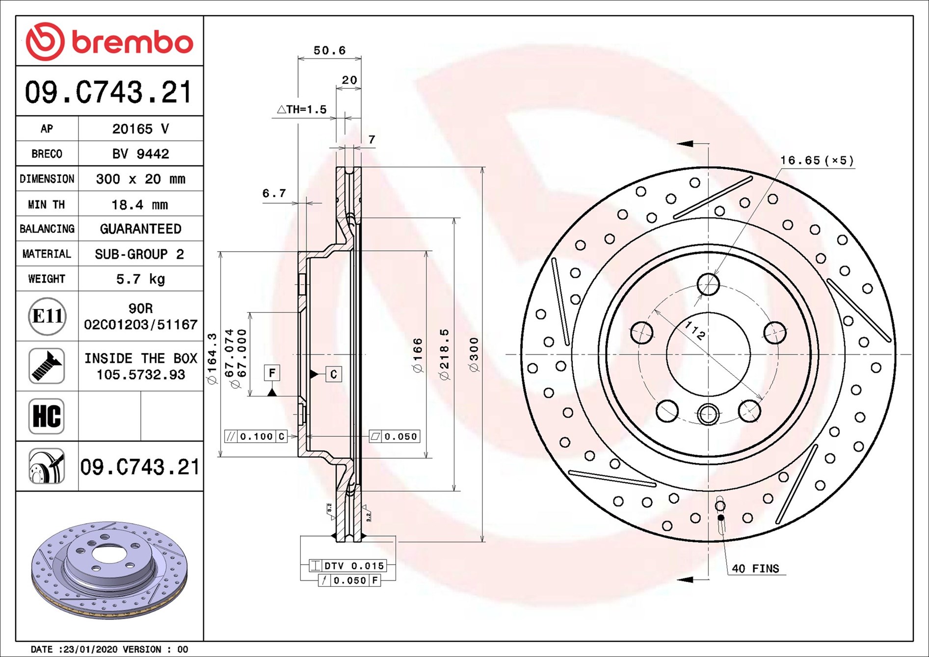 Тормозной диск - 09.C743.21 BREMBO