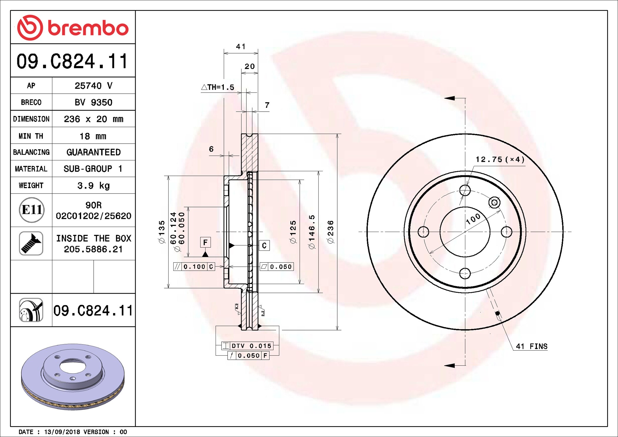 Brake Disc - 09.C824.11 BREMBO