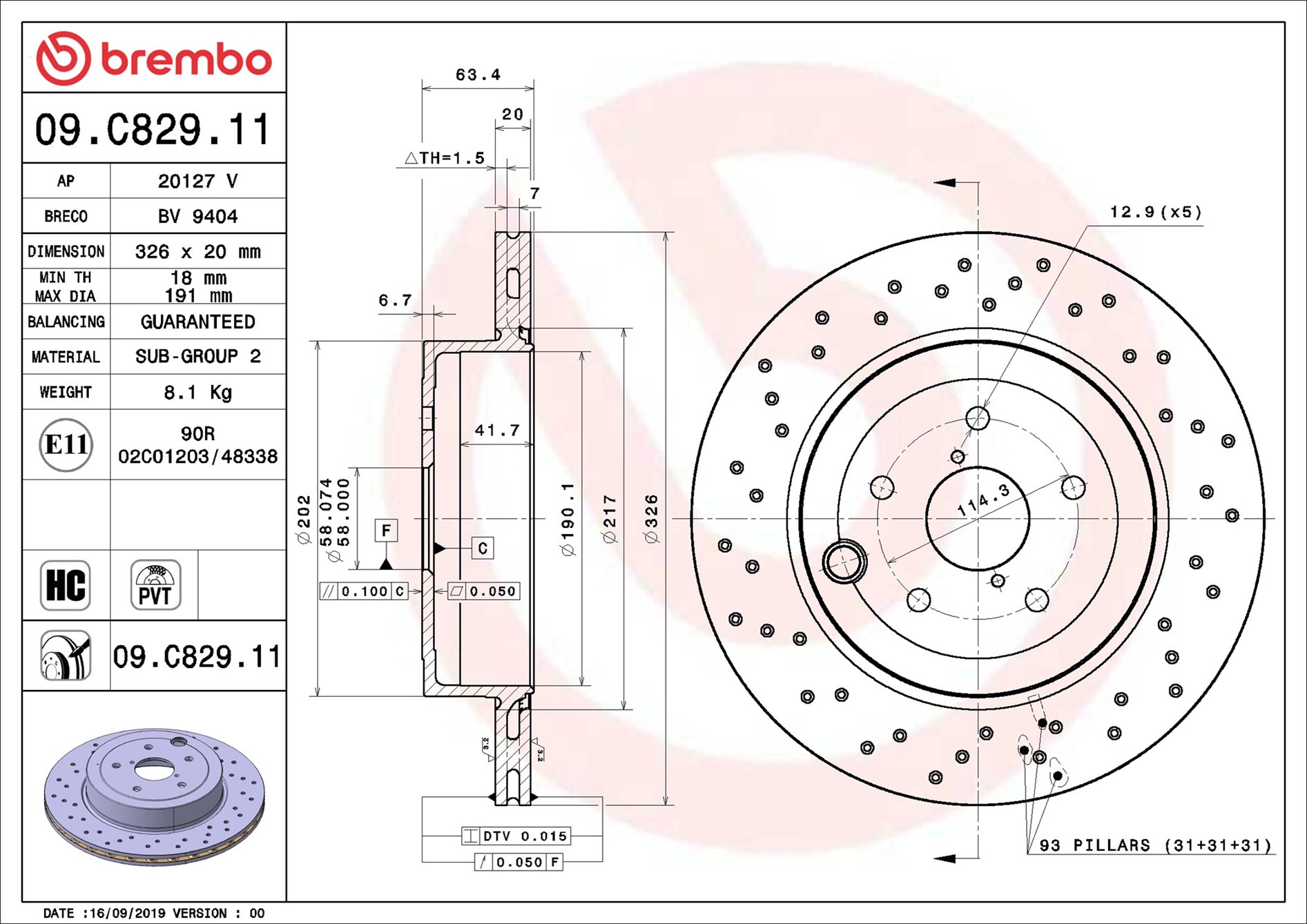 stabdžių diskas - 09.C829.11 BREMBO