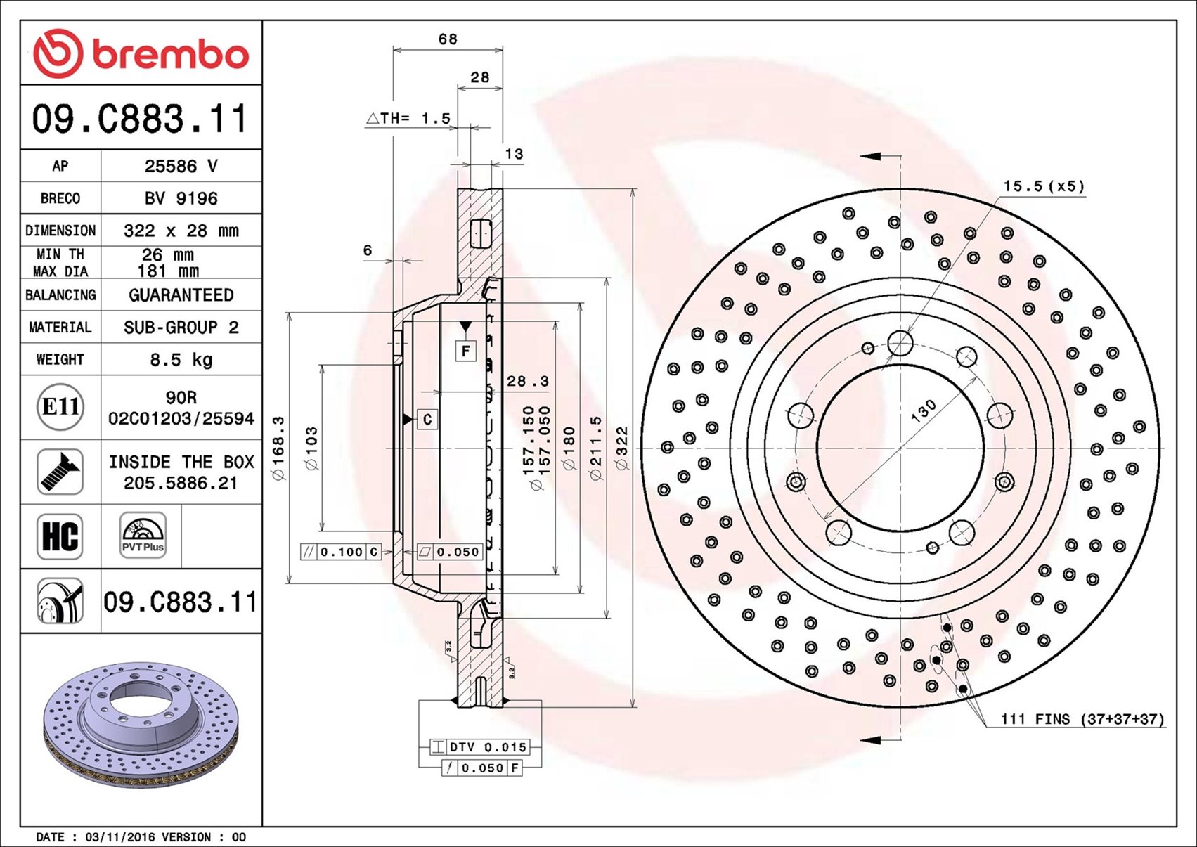 Bremsscheibe - 09.C883.11 BREMBO