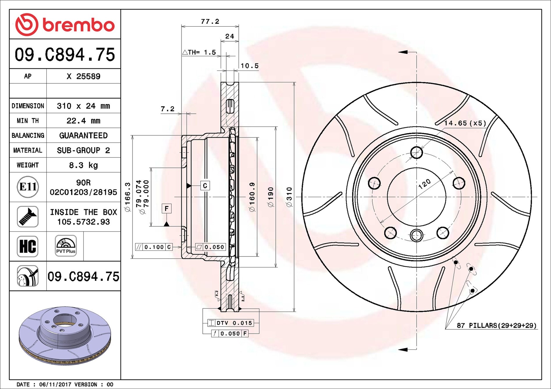 stabdžių diskas - 09.C894.75 BREMBO