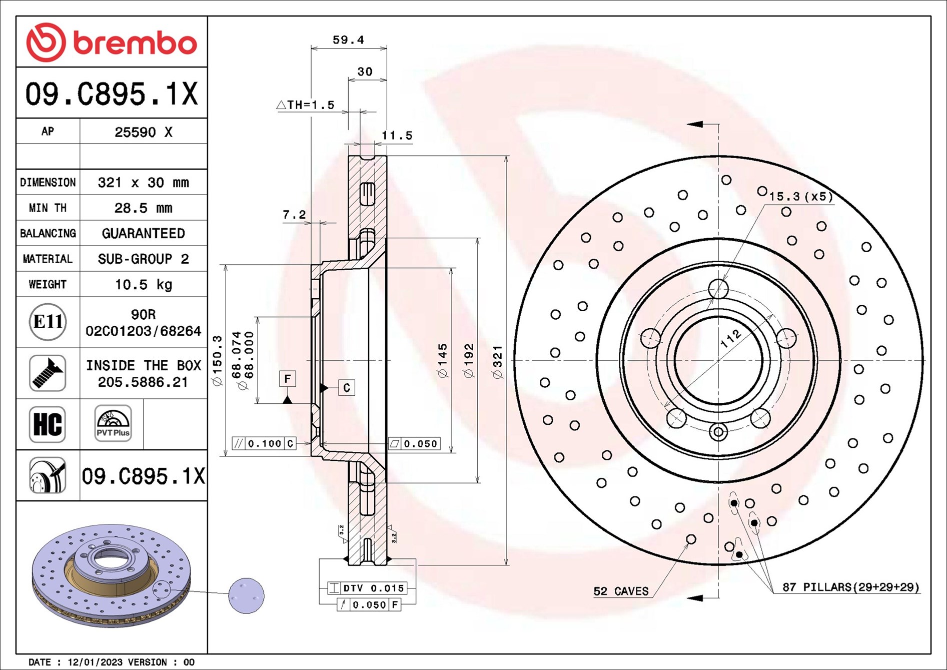 stabdžių diskas - 09.C895.1X BREMBO