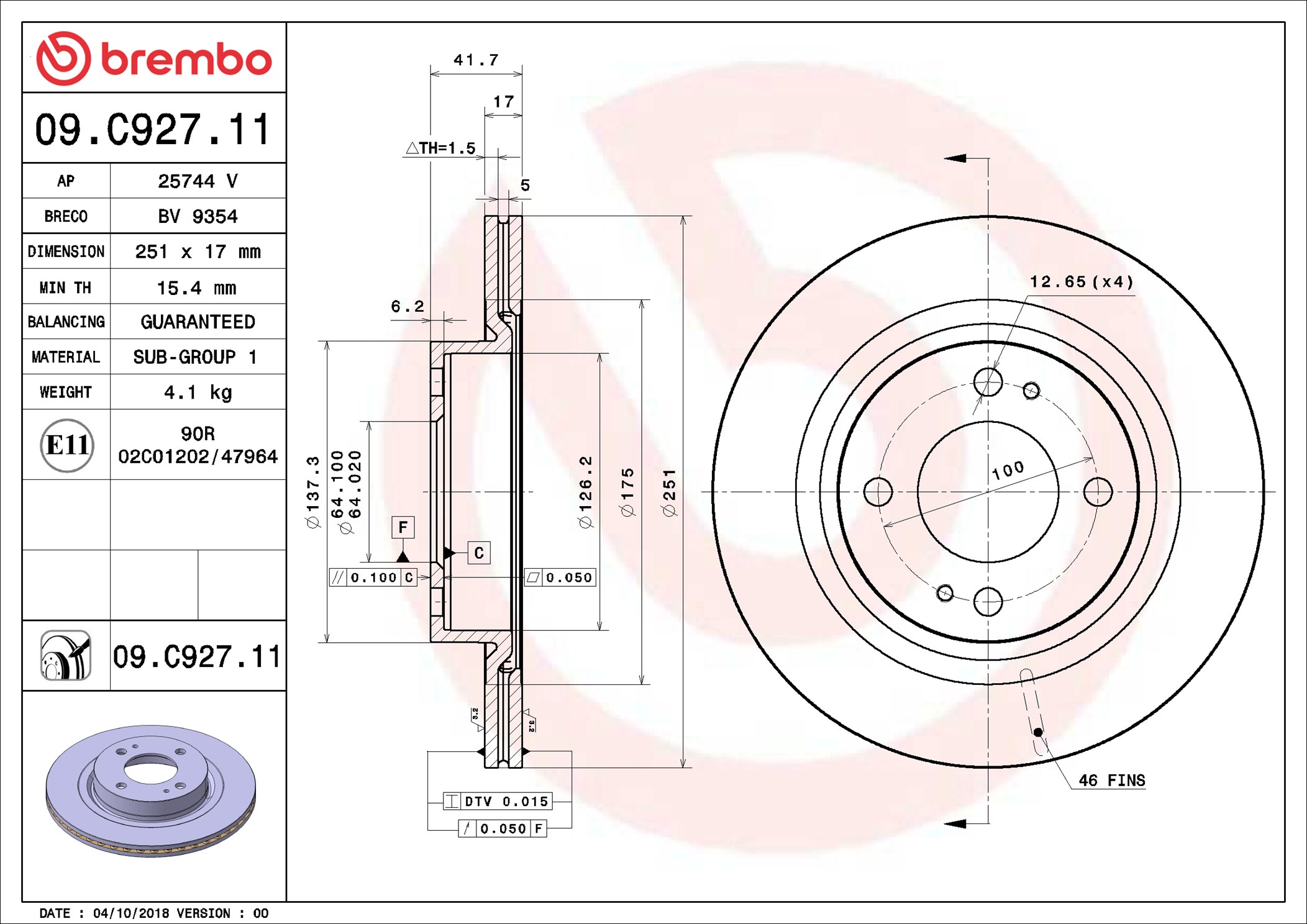 Brake Disc - 09.C927.11 BREMBO