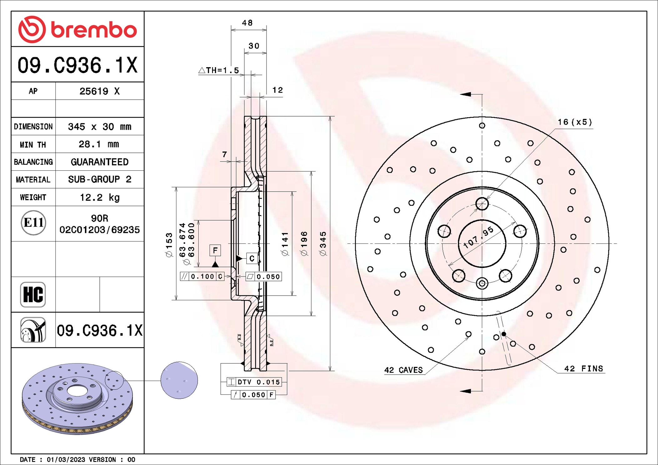 stabdžių diskas - 09.C936.1X BREMBO