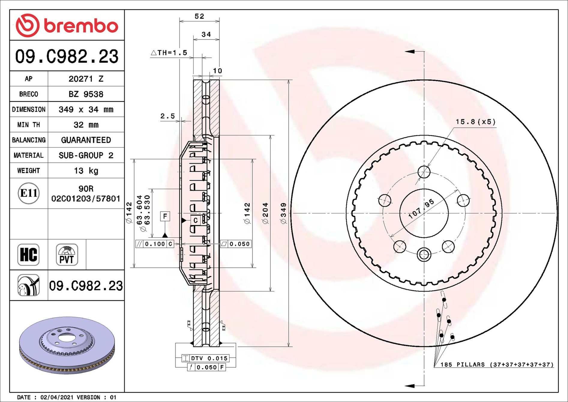 Тормозной диск - 09.C982.23 BREMBO