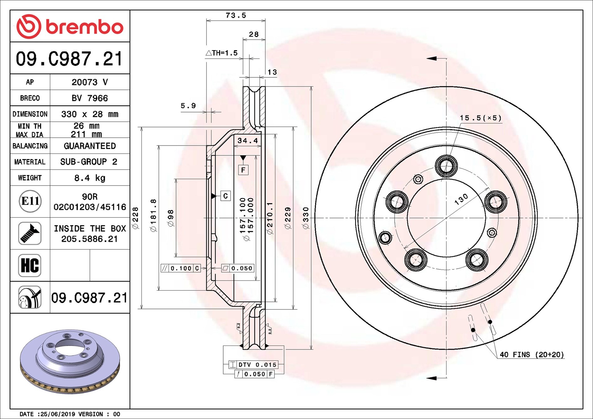Brake Disc - 09.C987.21 BREMBO