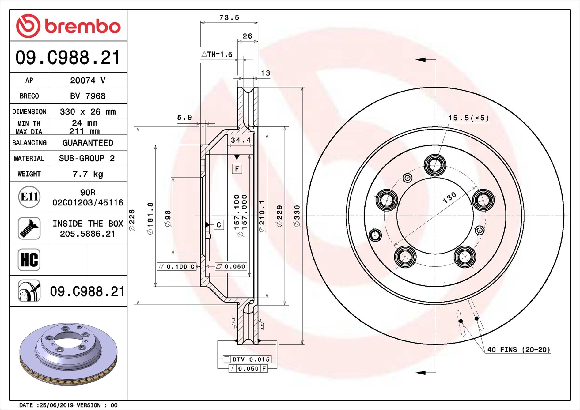 stabdžių diskas - 09.C988.21 BREMBO