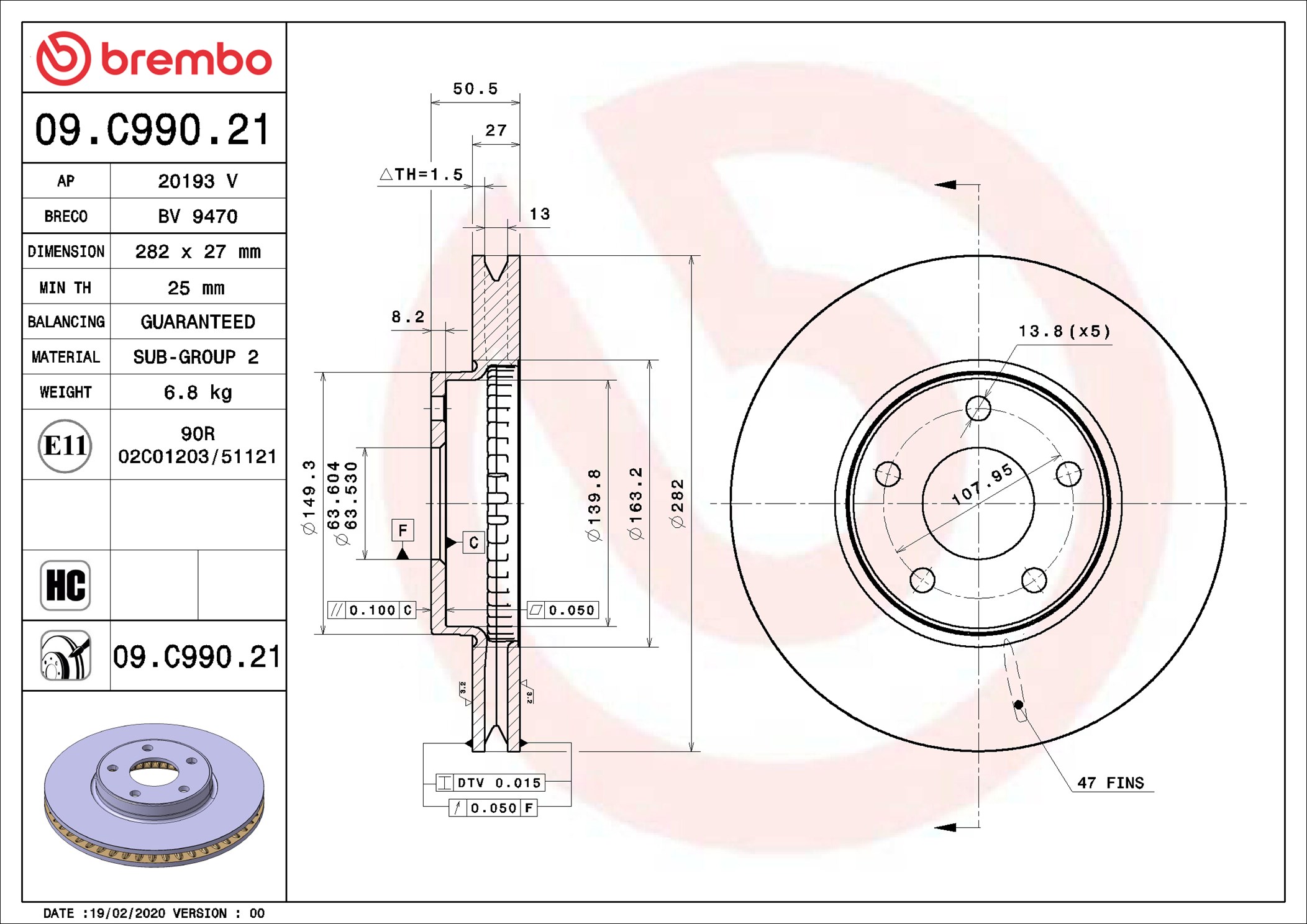 Brake Disc - 09.C990.21 BREMBO