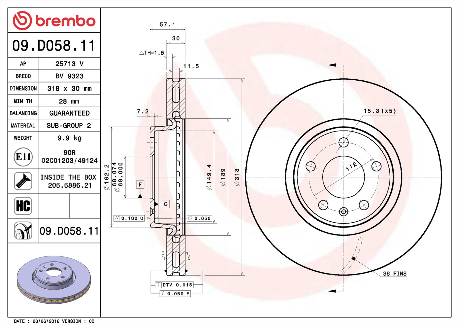 Brake Disc - 09.D058.11 BREMBO