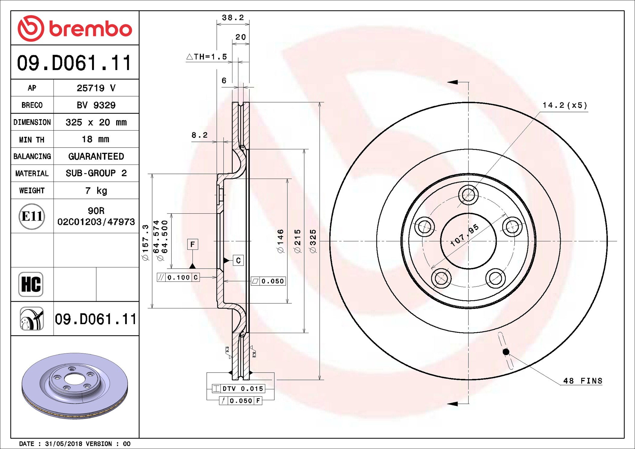 stabdžių diskas - 09.D061.11 BREMBO