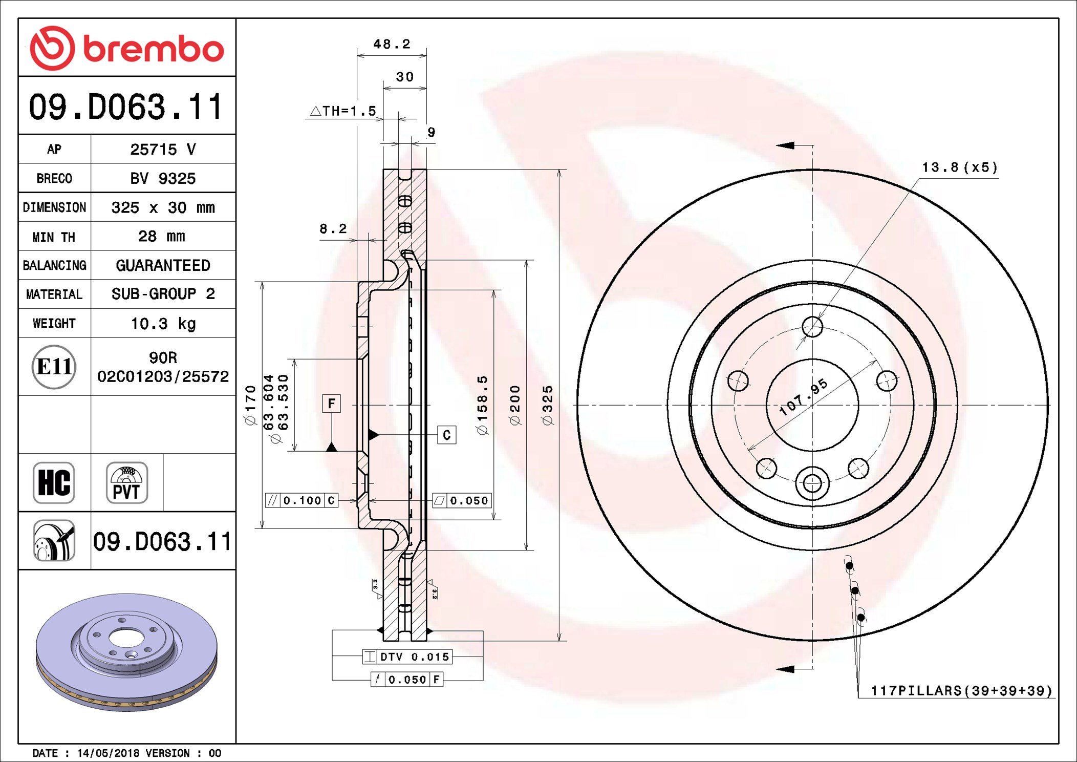 Brake Disc - 09.D063.11 BREMBO