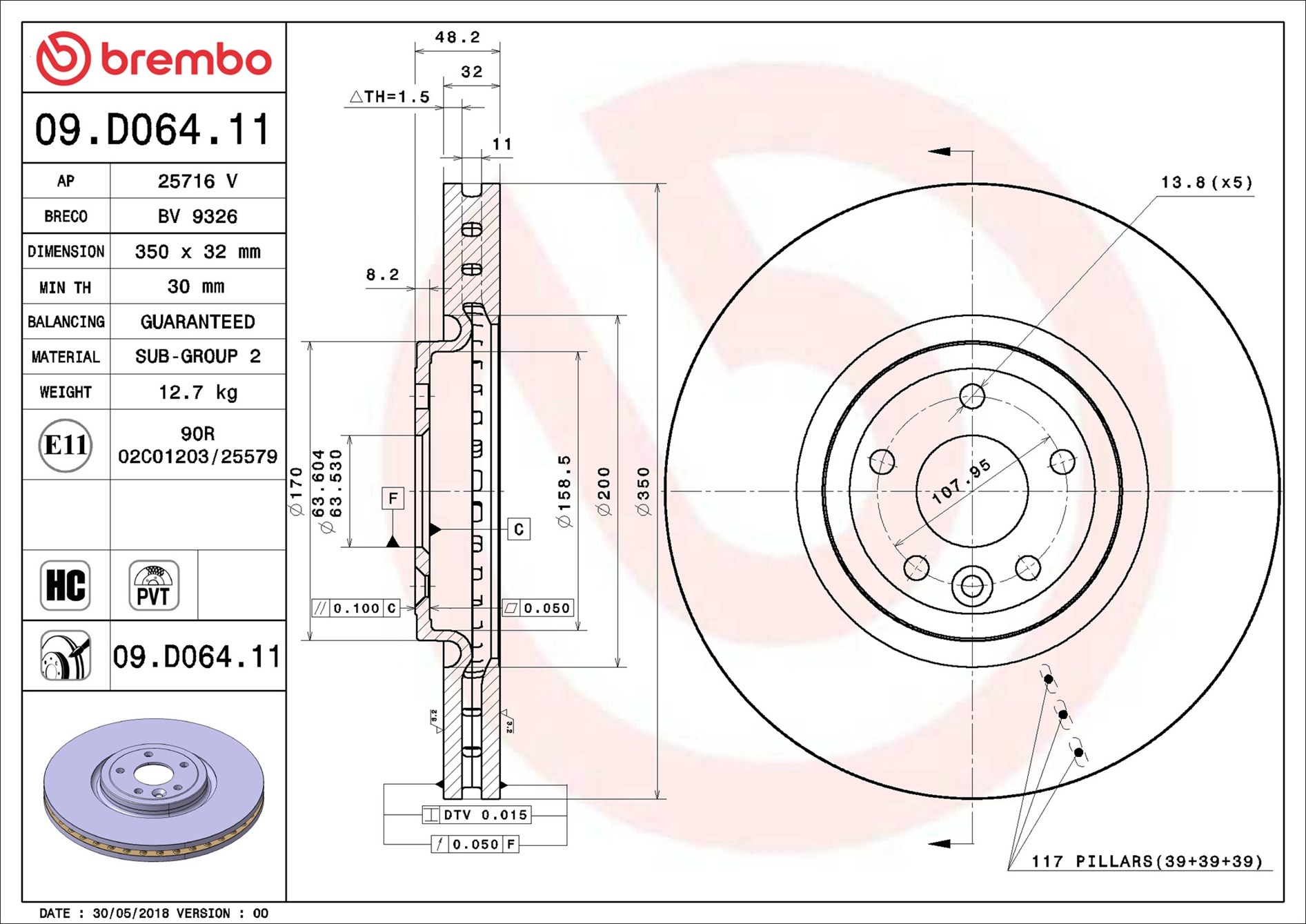 Brake Disc - 09.D064.11 BREMBO