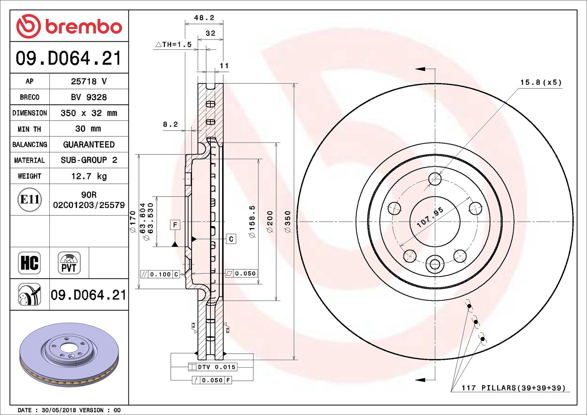 Brake Disc - 09.D064.21 BREMBO