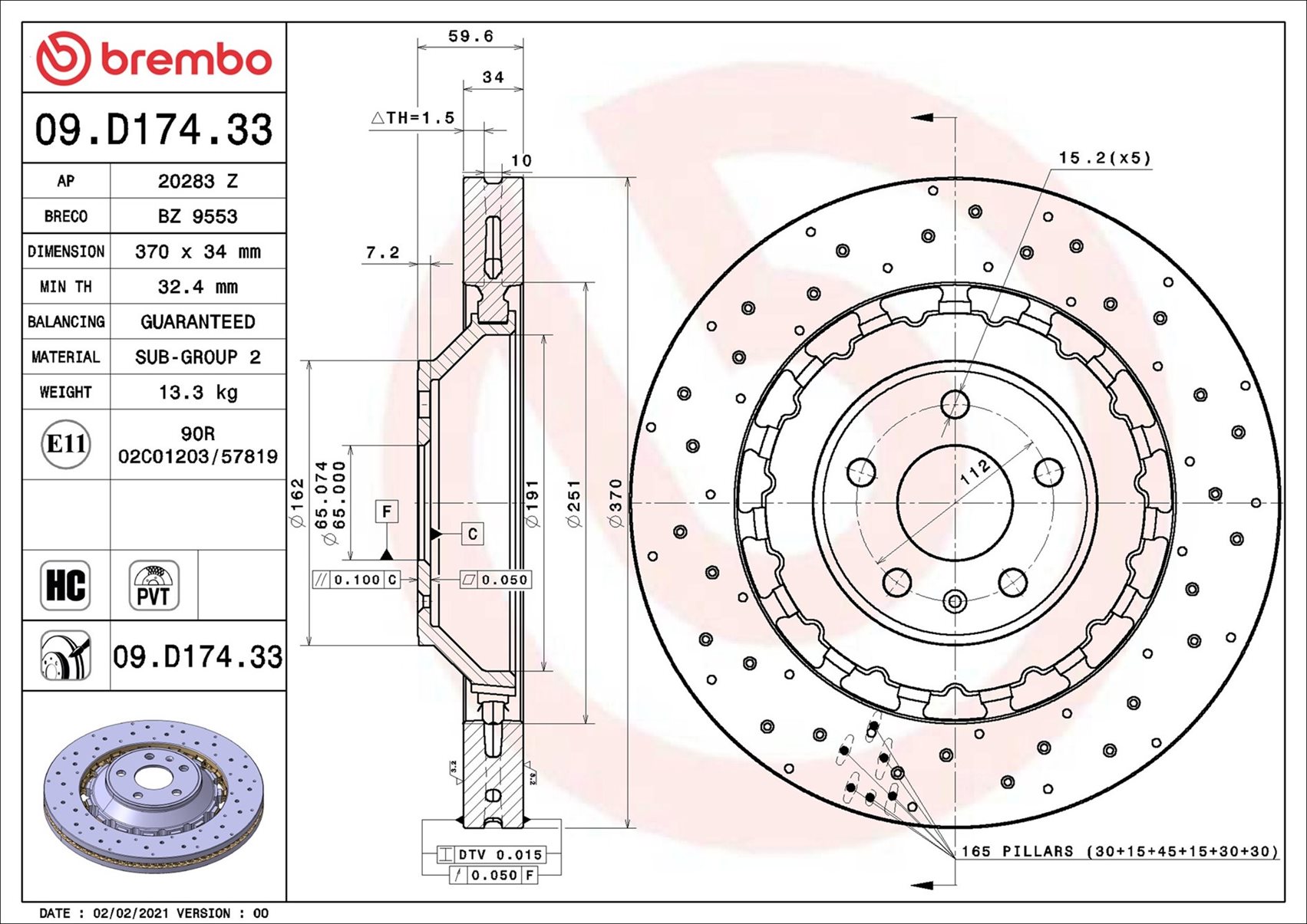 stabdžių diskas - 09.D174.33 BREMBO